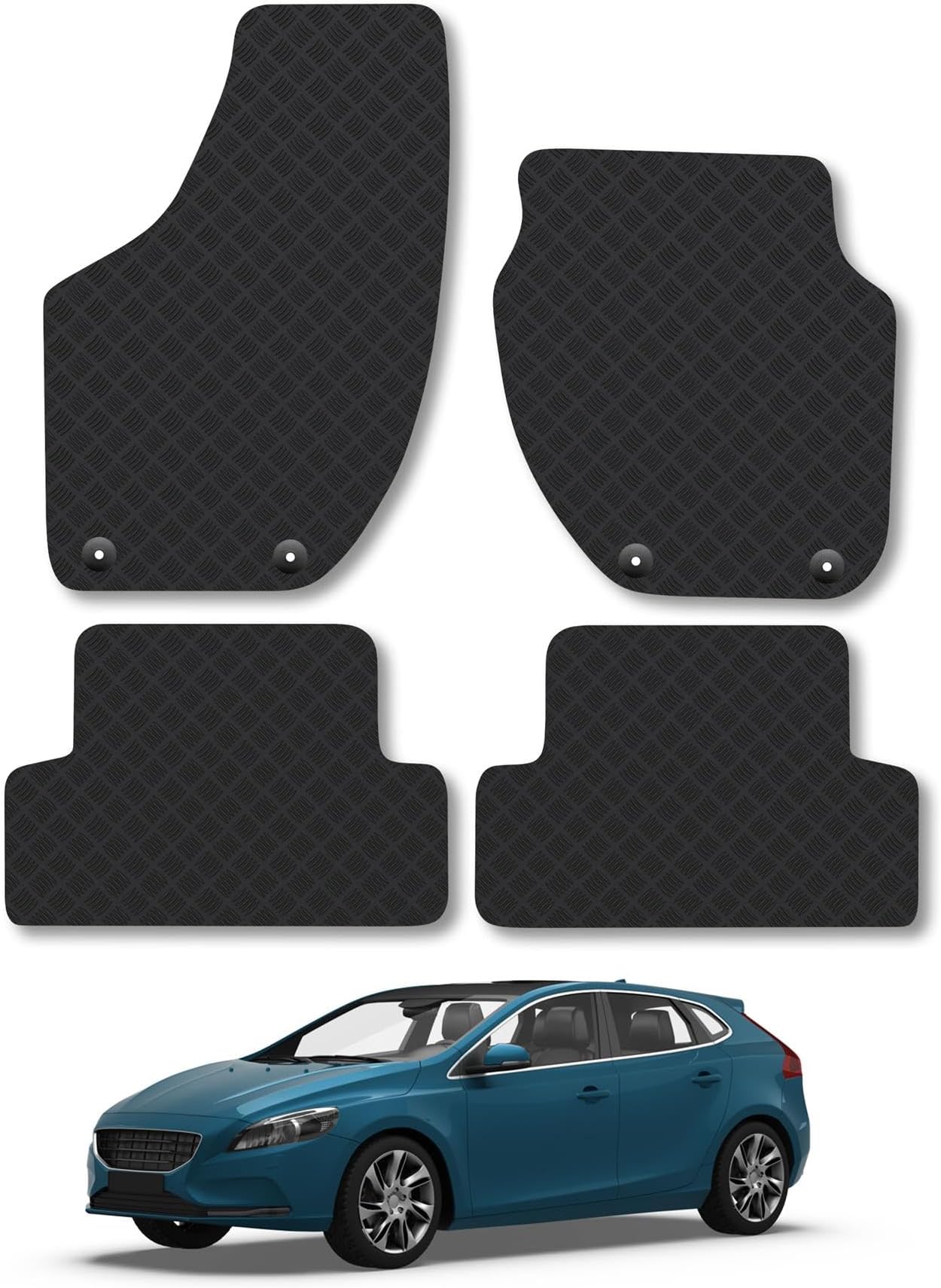 Volvo V40 (2012-2019) [4 Clip] Rubber Car Mats Accessories Tailored Fit Compatible Accessory Waterproof Protection Non-Slip Floor Mats Full Coverage Durable Front Rear Set Coverage with Clips