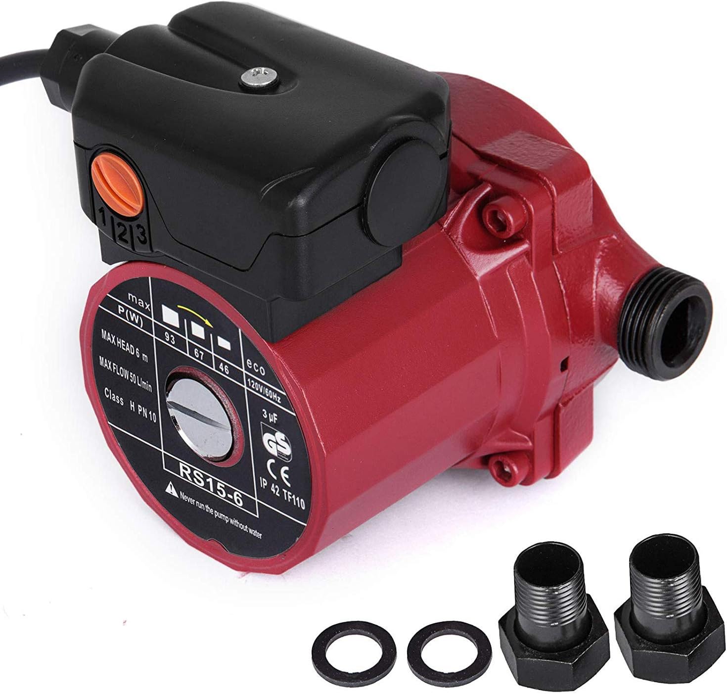 Happybuy Hot Water Recirculating Pump, 93W 110V Water Circulator Circulating Pump NPT 3/4" w/Brass Fittings, 3-speed Control Recirculation 9.5 Gpm RS15-6 for Electric Water Heater System
