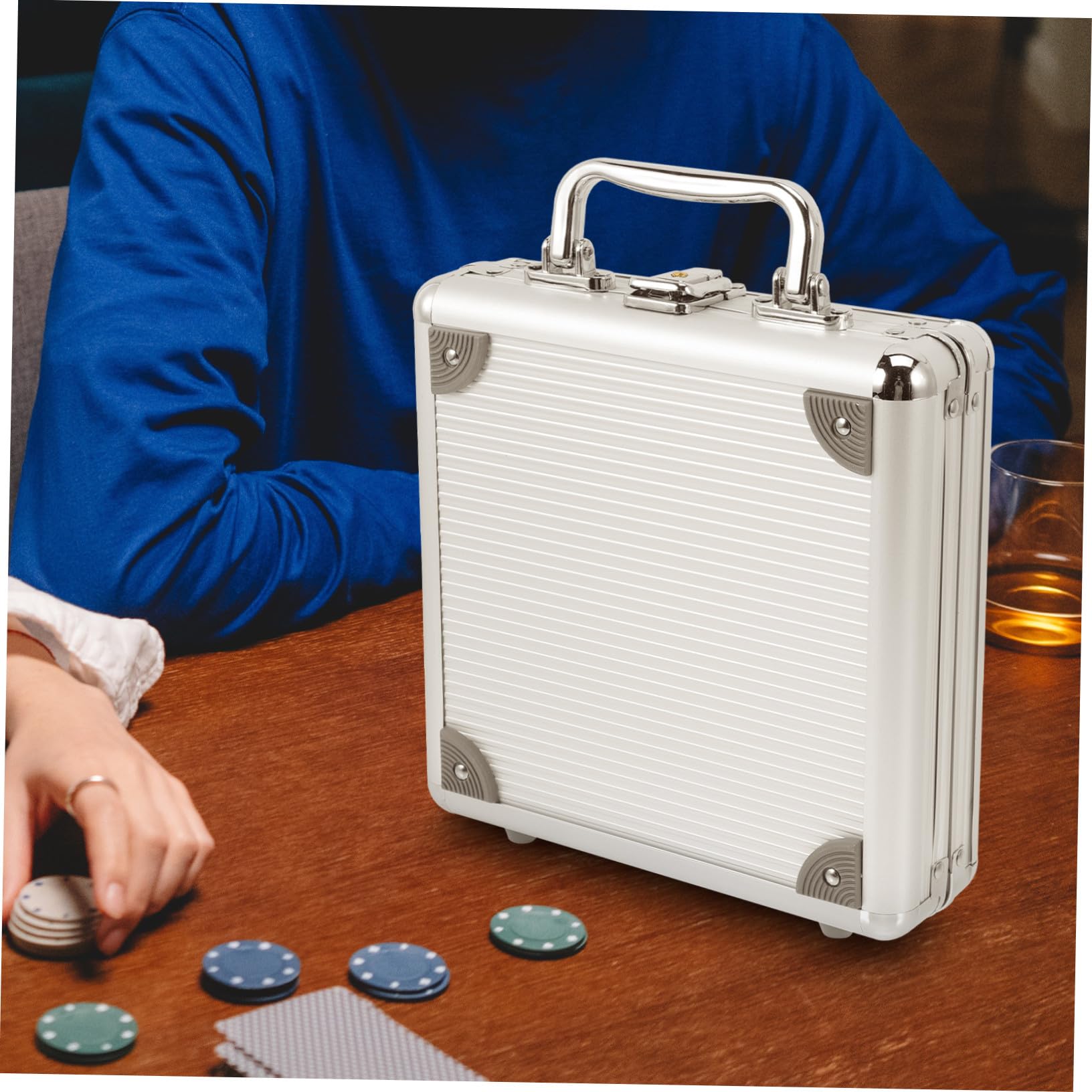 Custodia e Design Scomparti Chiusura Capacità Grande a Maniglia in Lega Argento a Fibbia per Chips Poker Accessori Stanza Gaming