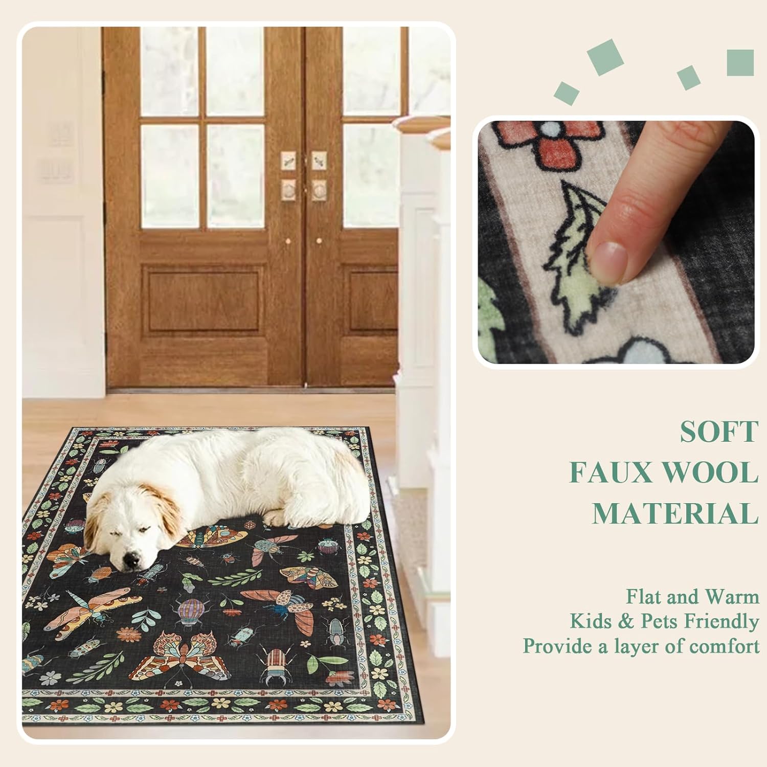 famibay Insect 3x5 Area Rug Washable Rugs for Entryway Soft Throw Rugs with Rubber Backing Low Pile Indoor Carpet for Entrance Bedroom Foyer Nursery