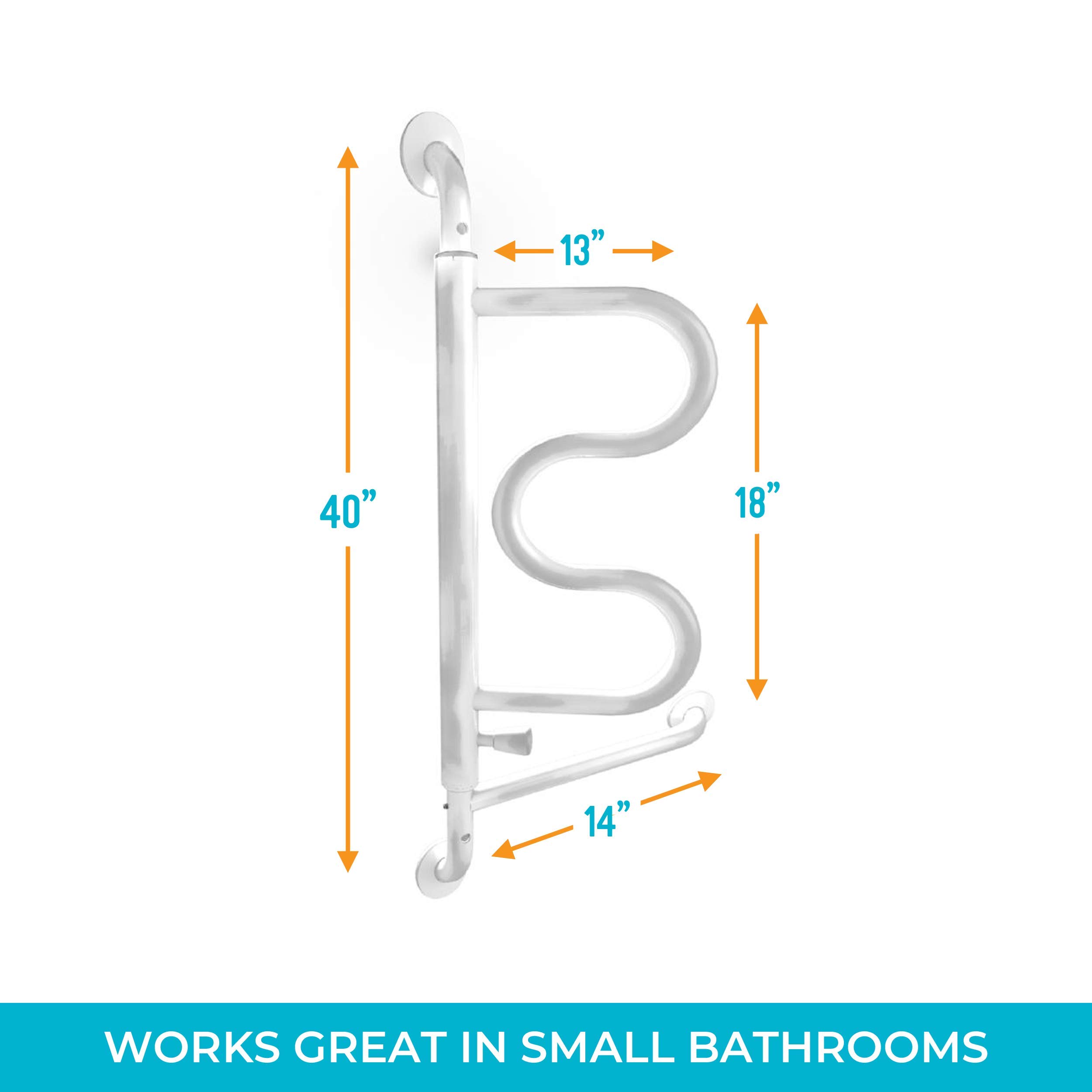 Stander Curve Grab Bar with Handrail, 14Inch Bathroom Safety Handle