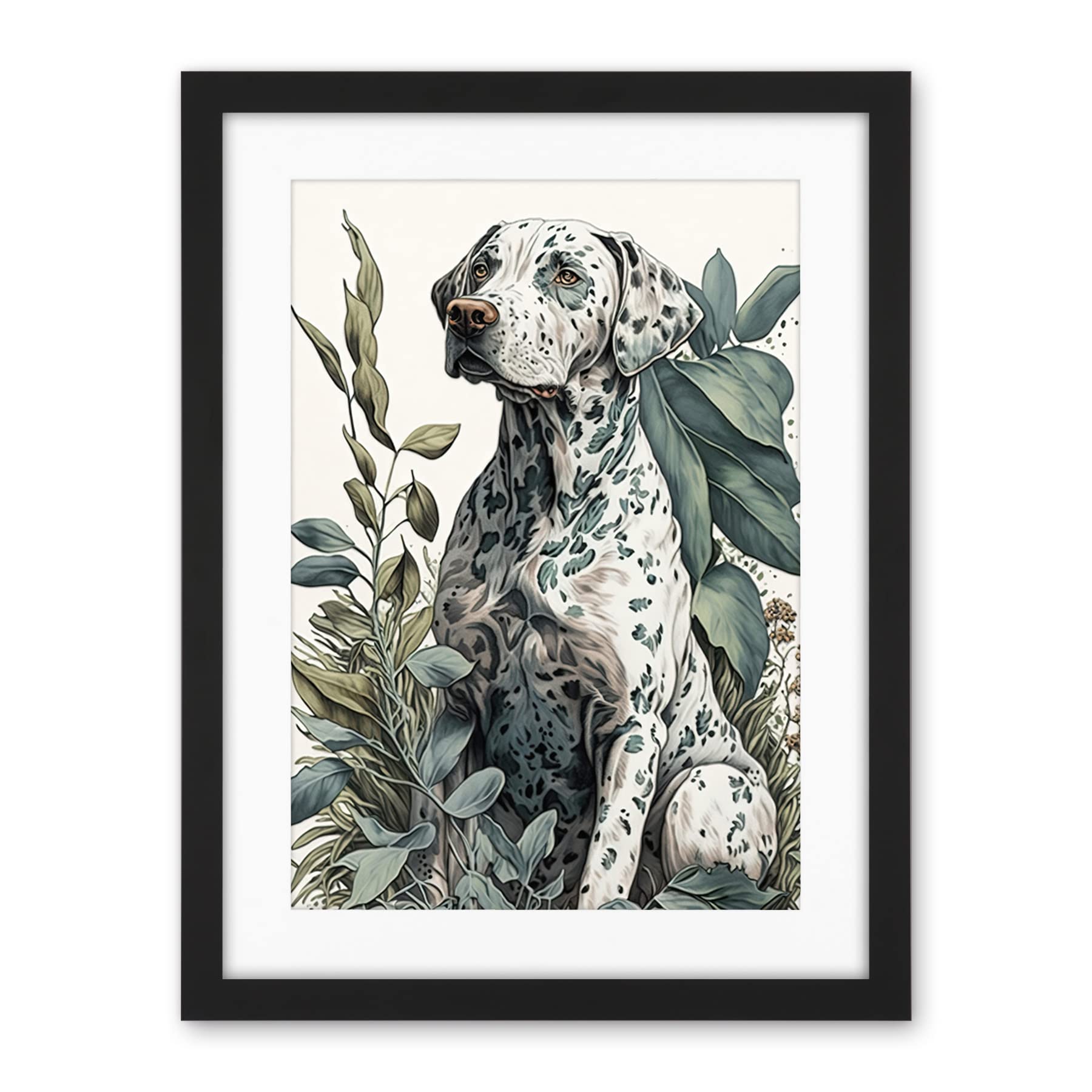 Artery8 Dalmatian Dog in Field Plants Modern Watercolour Illustration Artwork Framed Wall Art Print 18X24 Inch