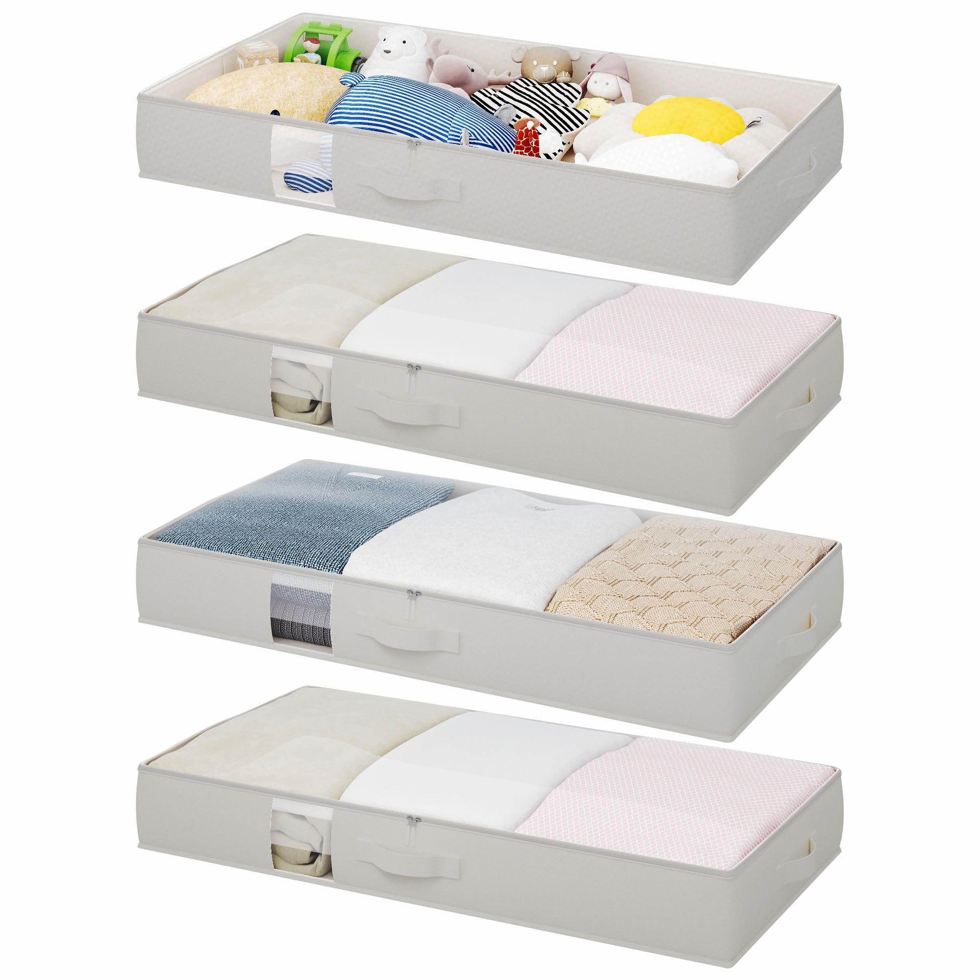 TidyCorner Soft Under Bed Storage Containers, Foldable UnderBed Storage Bags for Clothing, Comforters and Blankets, Underbed Storage with Clear Window, Strong Zipper, 33" L*17.5" W*4.7" H,Gray,4 Pack