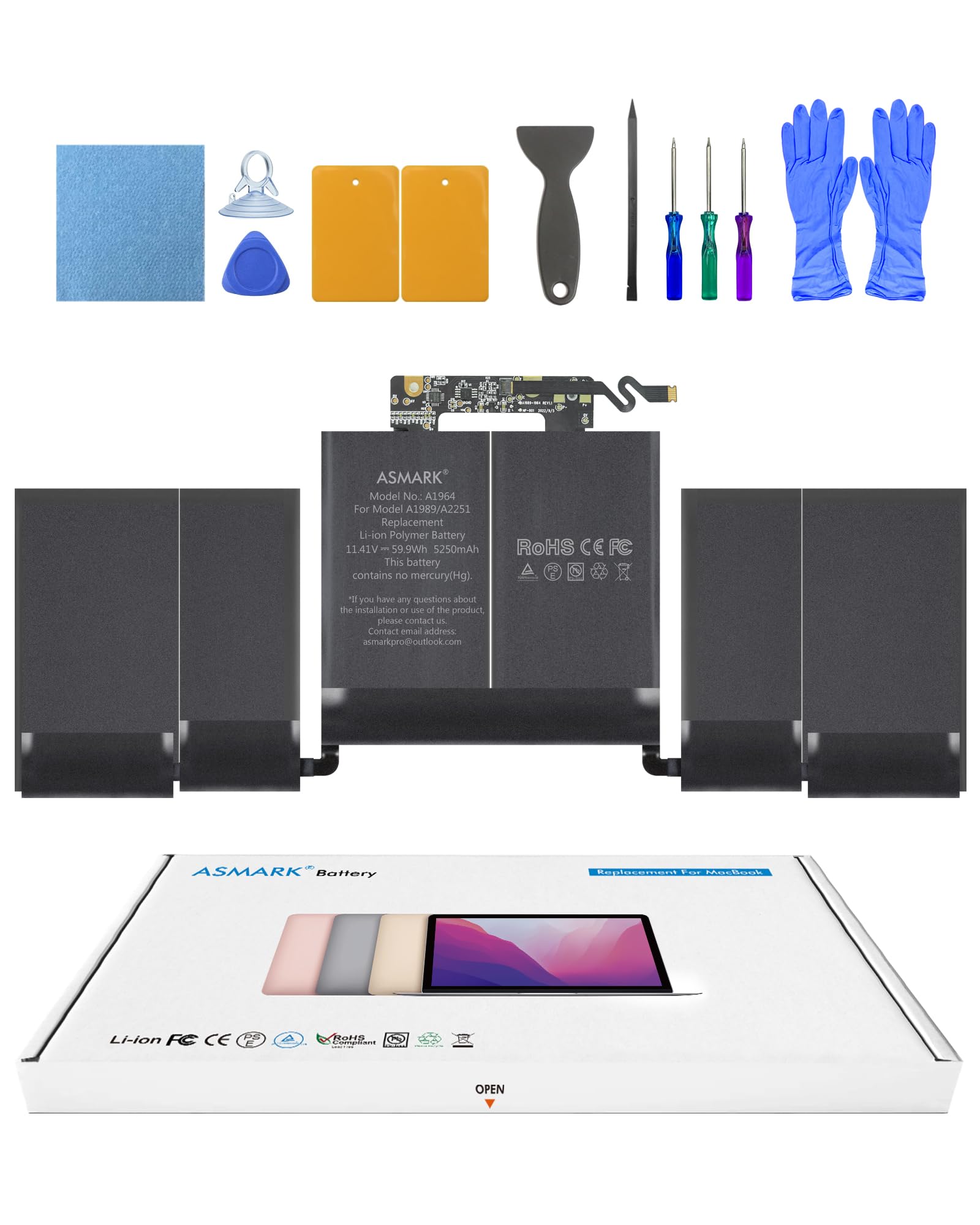 ASMARK Bateria do MacBooka Pro 13 cali A1989 (2018-2019), A2251 (2020) Bateria do laptopa