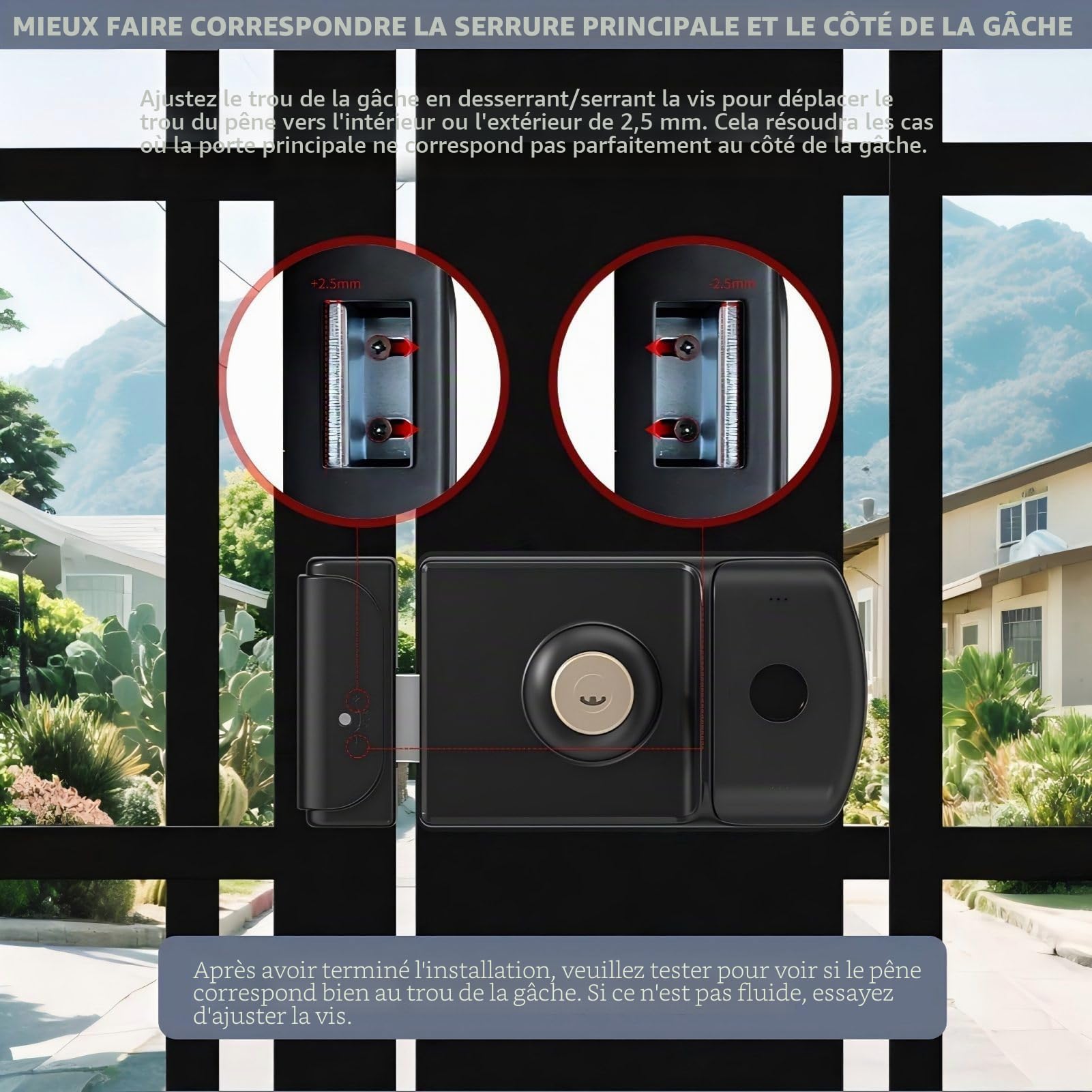 Serrure IP66 WiFi Jardin 5-en-1, Double Empreinte et Carte, (Noir) | Étanche IP66, double empreinte et carte pour ouverture complète, connexion WiFi, parfait pour portail de jardin