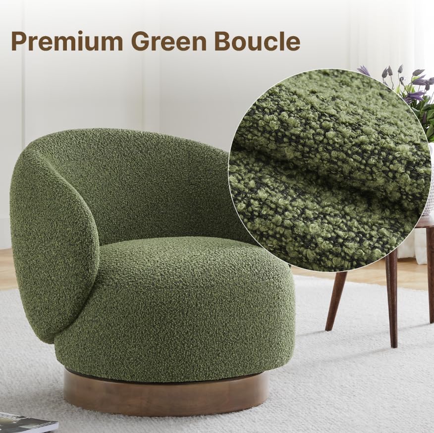 Image of KISLOT Swivel Accent Chair Round Barrel Armchair Upholstered Performance Fabric for Living Room Bedroom Waitingroom,2 Box,Moss Green-Boucle