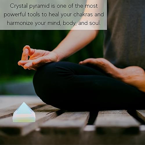 Miniatura 101 de Amazing Gemstone White Agate Snow Quartz Pyramid Crystal Healing Stones - 1" Great Pyramid Figurine of Natural Stone Pyramid for Meditation, Reiki