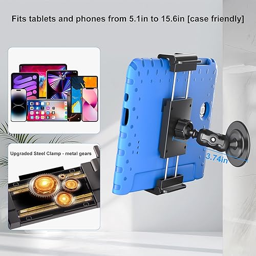 Miniatura 4 de PLDHPRO Soporte de pared para tableta, soporte montado en el teléfono con base súper adhesiva para cocina, baño, ventana, espejo, azulejos, vidrio,