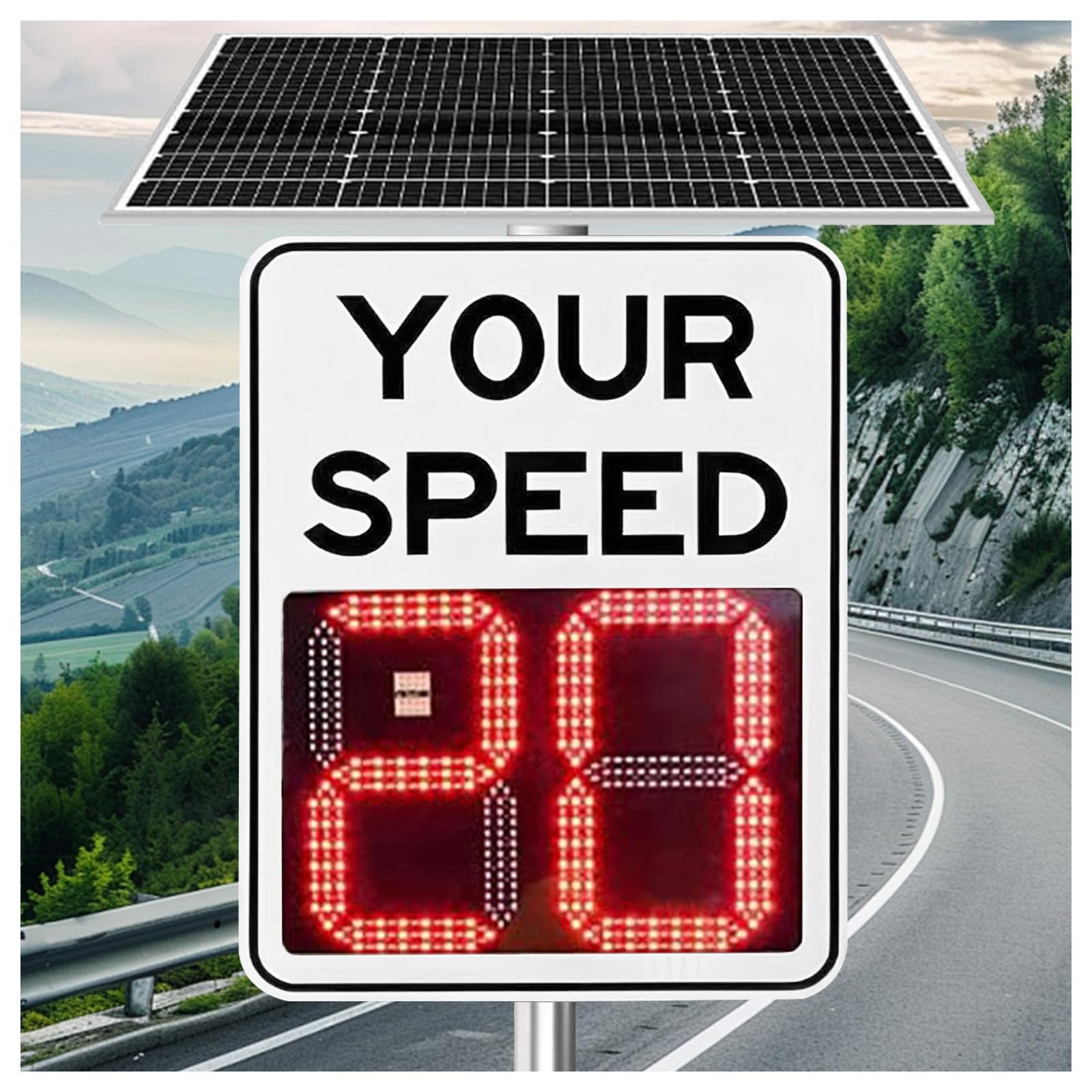 Señal de retroalimentación de velocidad de radar solar, monitor de límite de velocidad LED ajustable para carreteras, advertencia de tráfico con control remoto y accesorios