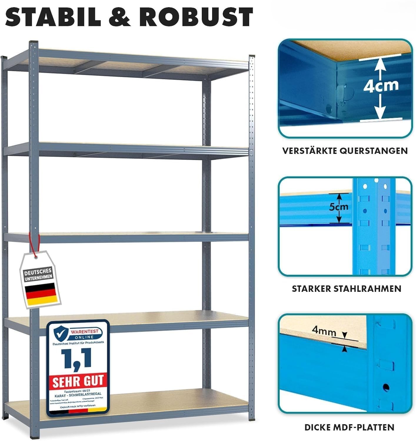 casa pura Rek voor zware lasten 180 x 90 x 60 cm verzinkt | steekrek, opbergrek, staand rek, steeksysteem zonder gereedschap monteerbaar casa pura Rek voor zware lasten 180 x 90 x 60 cm verzinkt | steekrek, opbergrek, staand rek, steeksysteem zonder gereedschap monteerbaar