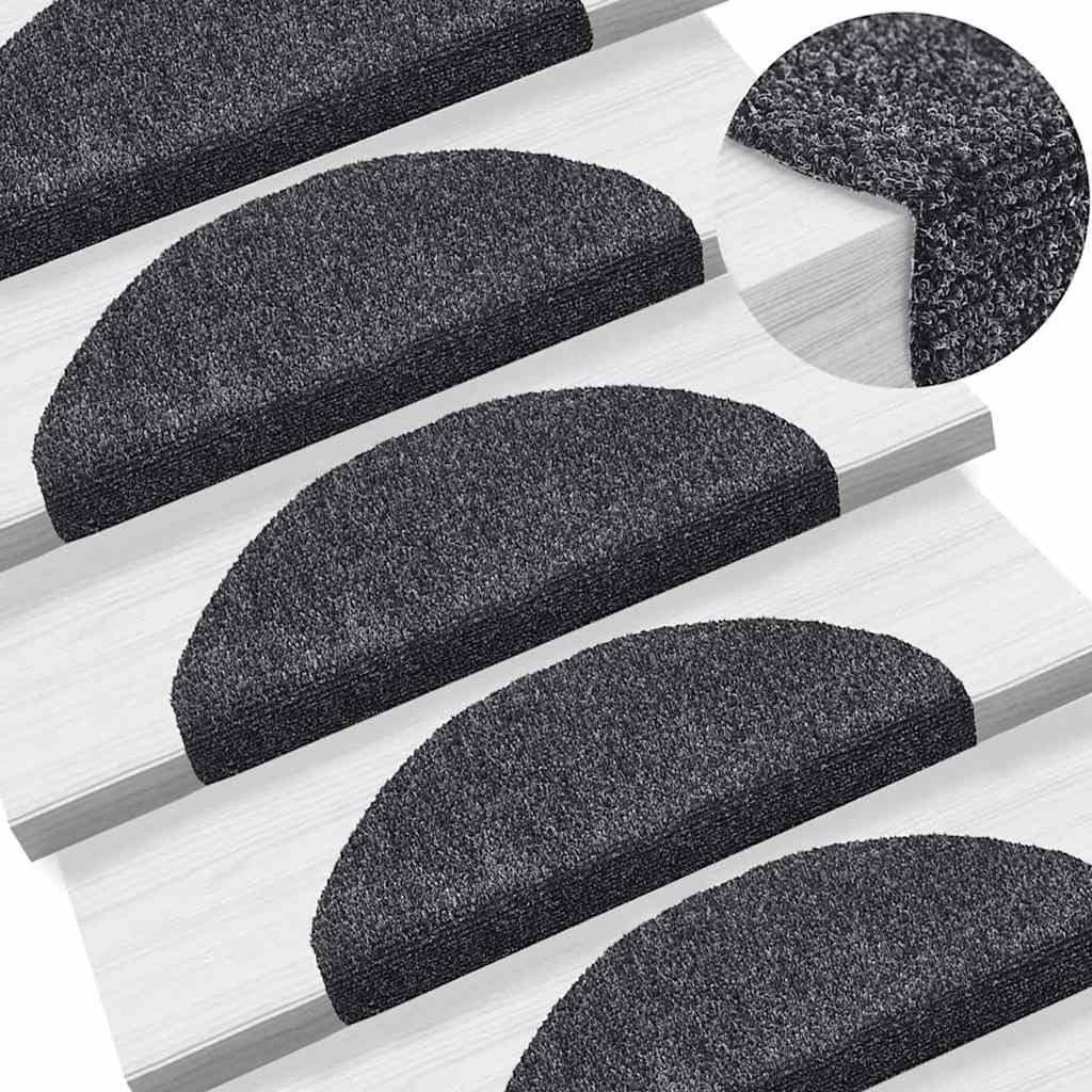 Alfombra autoadhesiva de color gris oscuro, 30 semicirculares, 65 x 21 cm, antideslizante, para interiores y dormitorios, 100 % polipropileno