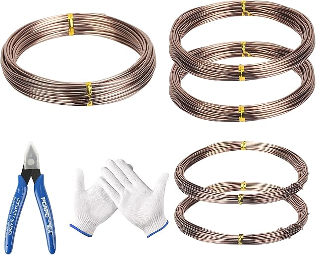 DKINY Bonsai Wire Kit for Bonsai Tree Aluminium Plant Training Wire Brown Craft Wire Garden Wire with Wire Cutter Pliers for Branches Small Trunks 1mm/1.5mm/2mm Thick, Total Length 164ft (50m)