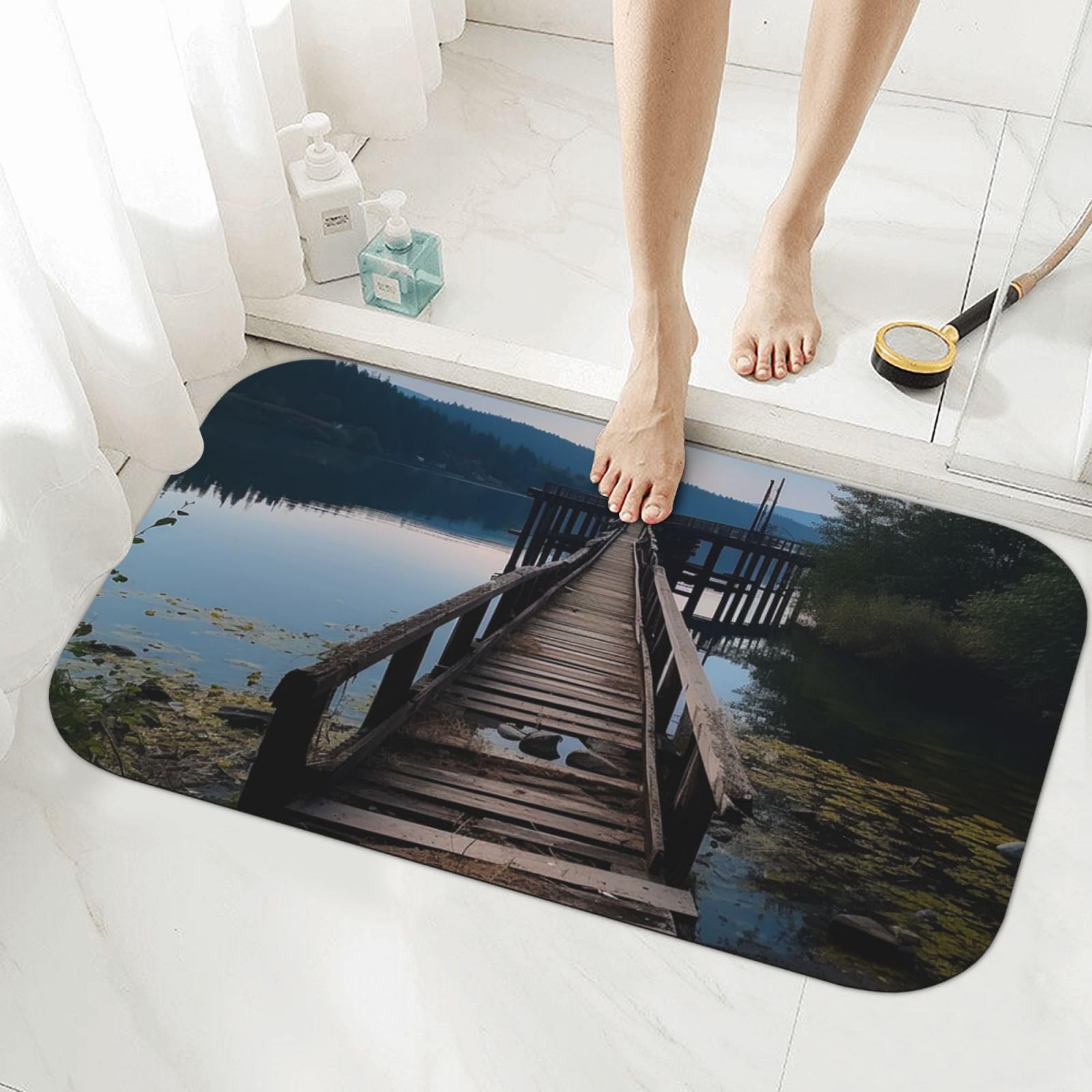 Tapis de sol de salle de bain en pierre naturelle et design minéral