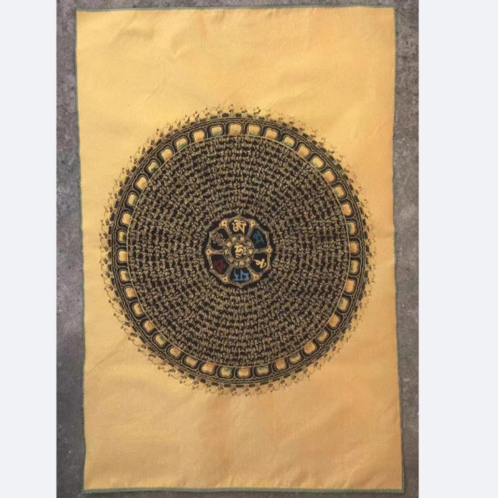 FENNYYAR Tibetische Wandmalerei, Brokat, 6 Zeichen, Mantra Thangka, 90 cm, tibetische Wandmalerei, Dekoration