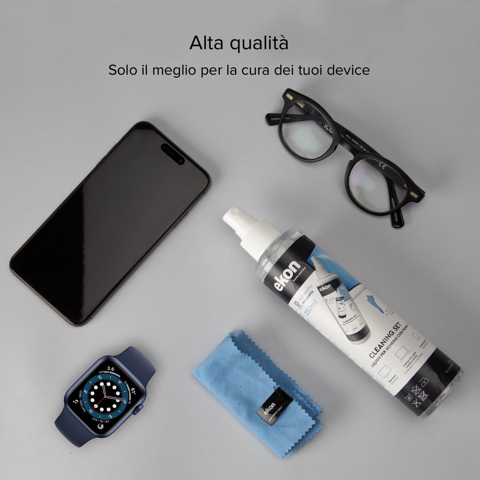 Ekon Spray per Schermi Display 250ml Kit Pulizia per Monitor Laptop Fotocamere TV Smartphone Tablet