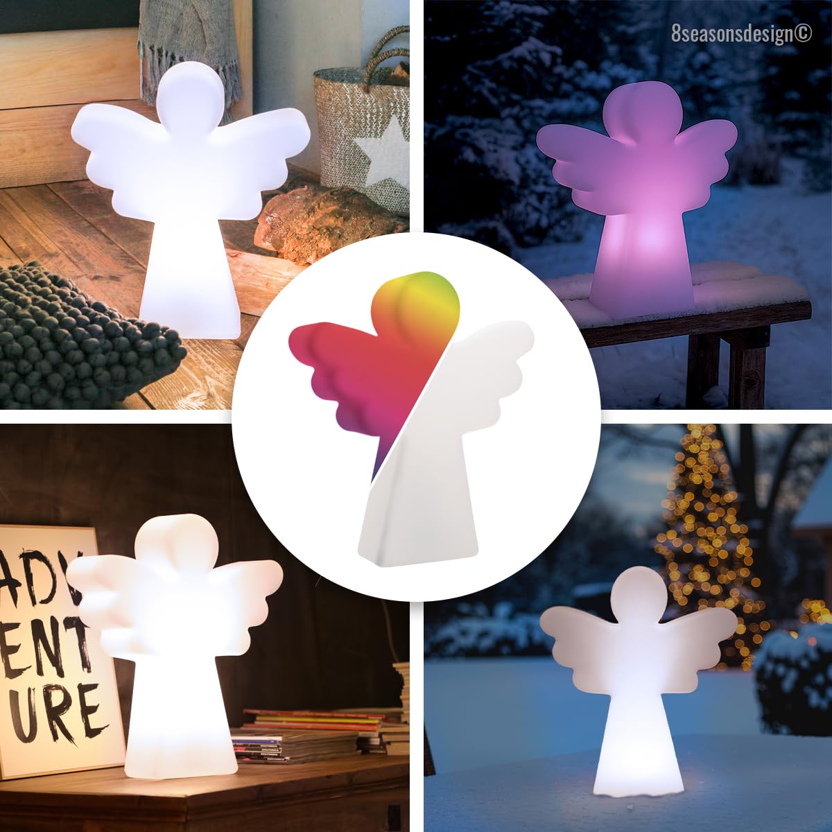 8 seasons design LED Engel 40 cm Shining Angel, RGB Farbwechsel, dimmbar, mit Fernbedienung - winterfest - Weihnachtsengel für außen und innen, Weihnachtsbeleuchtung, Taufe, Kommunion, Konfirmation
