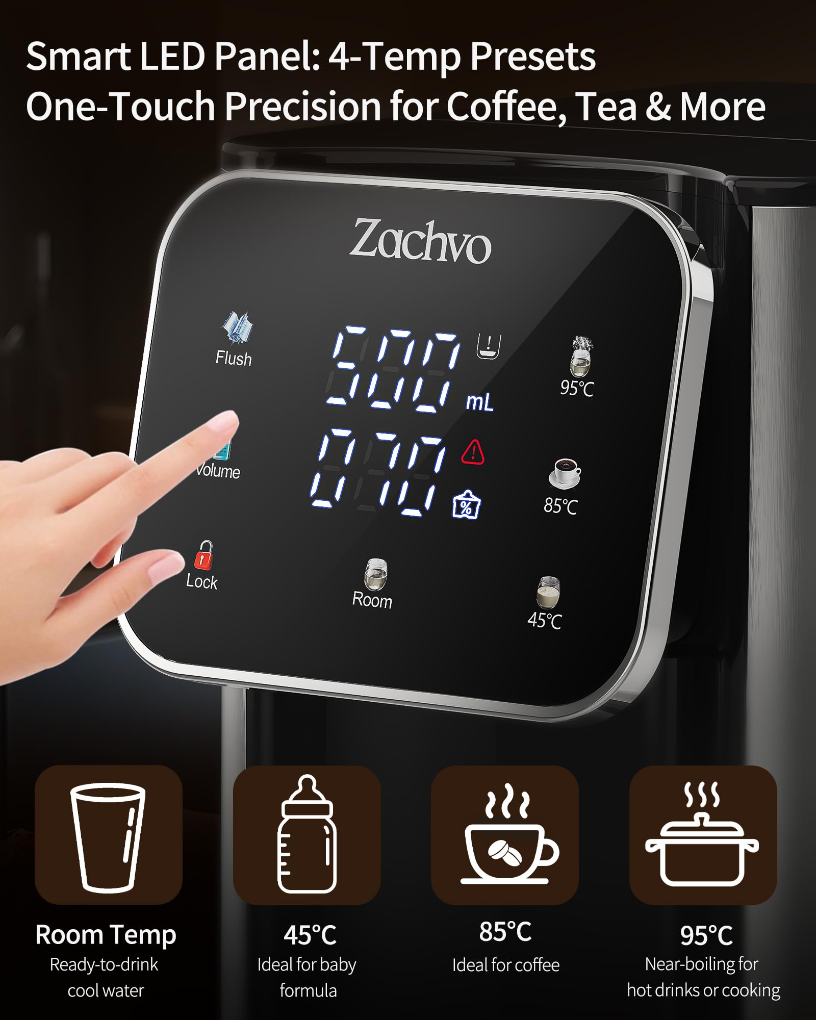 Dispenser Acqua Calda UR05 – Acqua bollente in pochi secondi, 4 temp. & 3 volumi, serbatoio 4L, compatto ed efficiente, sicuro per bambini, filtro a carbone attivo, ideale per casa e ufficio