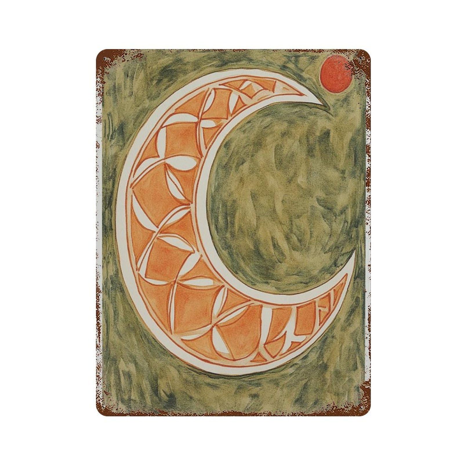 xiaoxiaoshen Crescent Moon Minimal Celestial Terracotta Boho Abstract Work Wall Decor Art Metal Tin Poster Modern Home Decor Art Home Bar Shop Decorations Vintage Sign 40x30cm