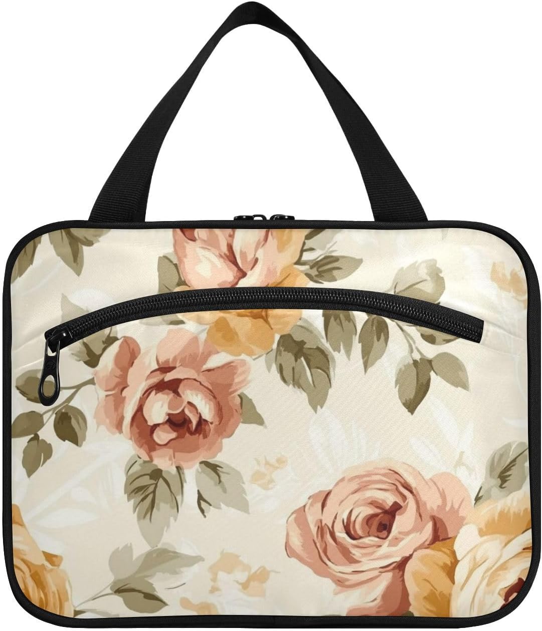 Brown Romantic Rose Hanging Toiletry kit for Men with Hook Designer Fashion Makeup Bag for car Traveler Work cartera para maquillaje, Brown Romantic Rose, L, casual