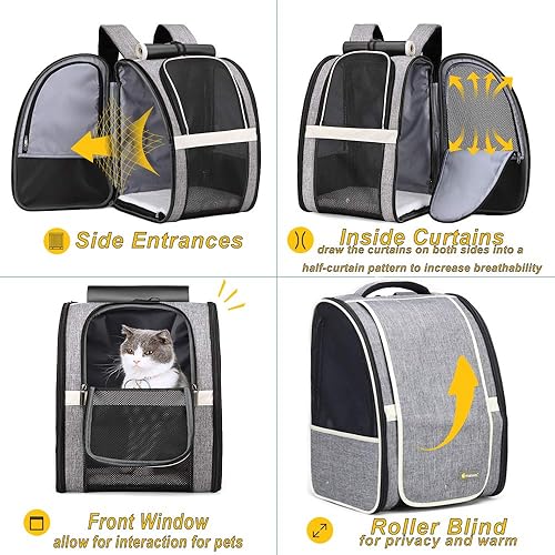 Miniatura 9 de Texsens Mochila transportadora para mascotas para gatos pequeños y perros, diseño ventilado, correas de seguridad, soporte de hebilla, plegable,