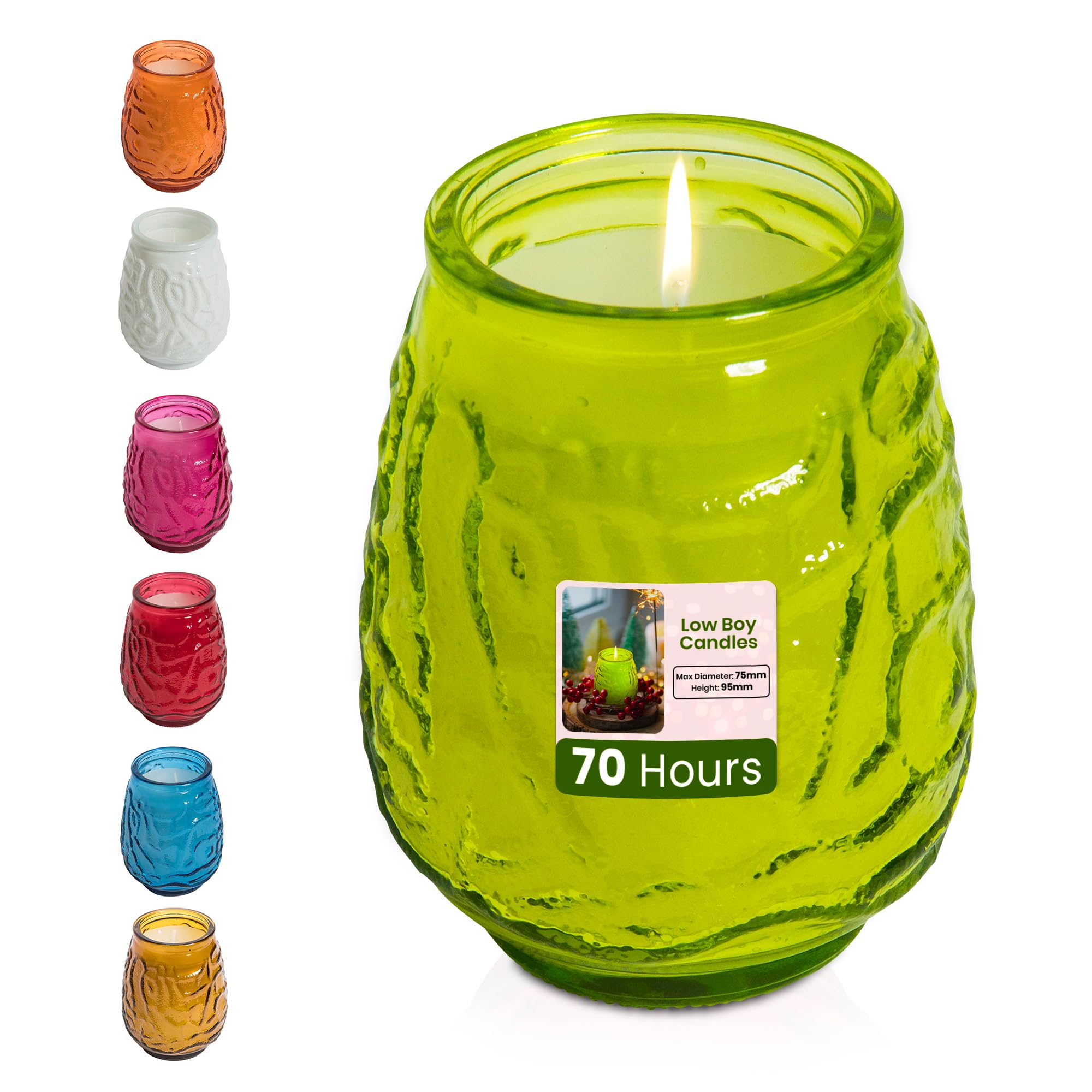 We Can Source It Ltd – 1 x Low Boy Glass Jar Candles with 70 Hour Burn Time – Lime Green Wax Jars for Home, Garden, Restaurant & Commercial Use – Lead-Free Cotton Wick
