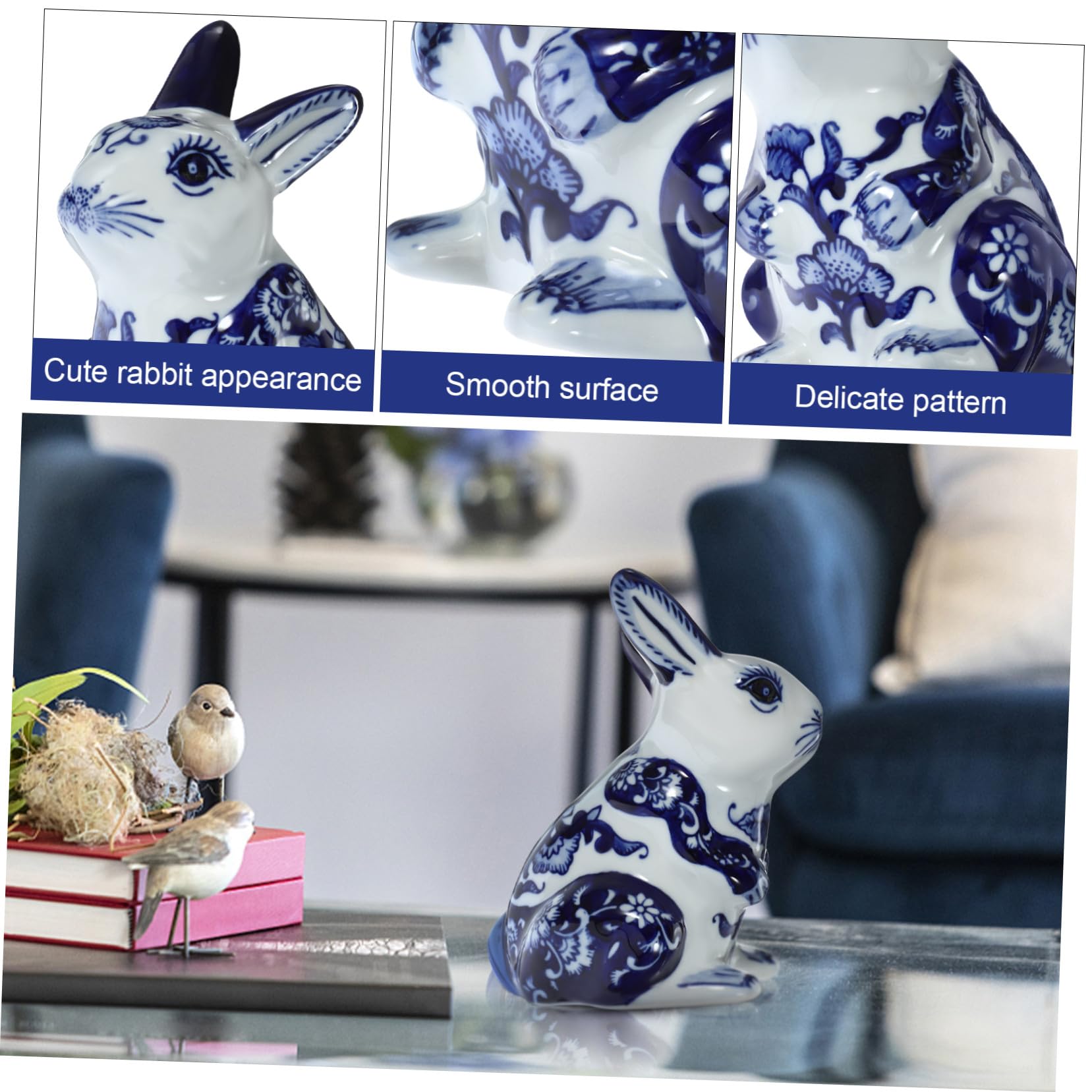 DOITOOL Figurine de Lapin Ornement Élégant en Céramique Bleu Clair Style Chinois, Décoration Adorable pour Bureau ou Salon pour Pendaison de Crémaillère