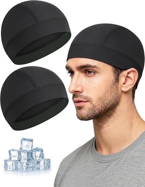 Becellen 2 Pezzi sotto Casco Bici Estivo, Cuffia Sottocasco Moto Estivo Cappello da Ciclismo Skull cap Leggero Traspirante Asciuga Velocemente per Uomo Donna Sport - 1