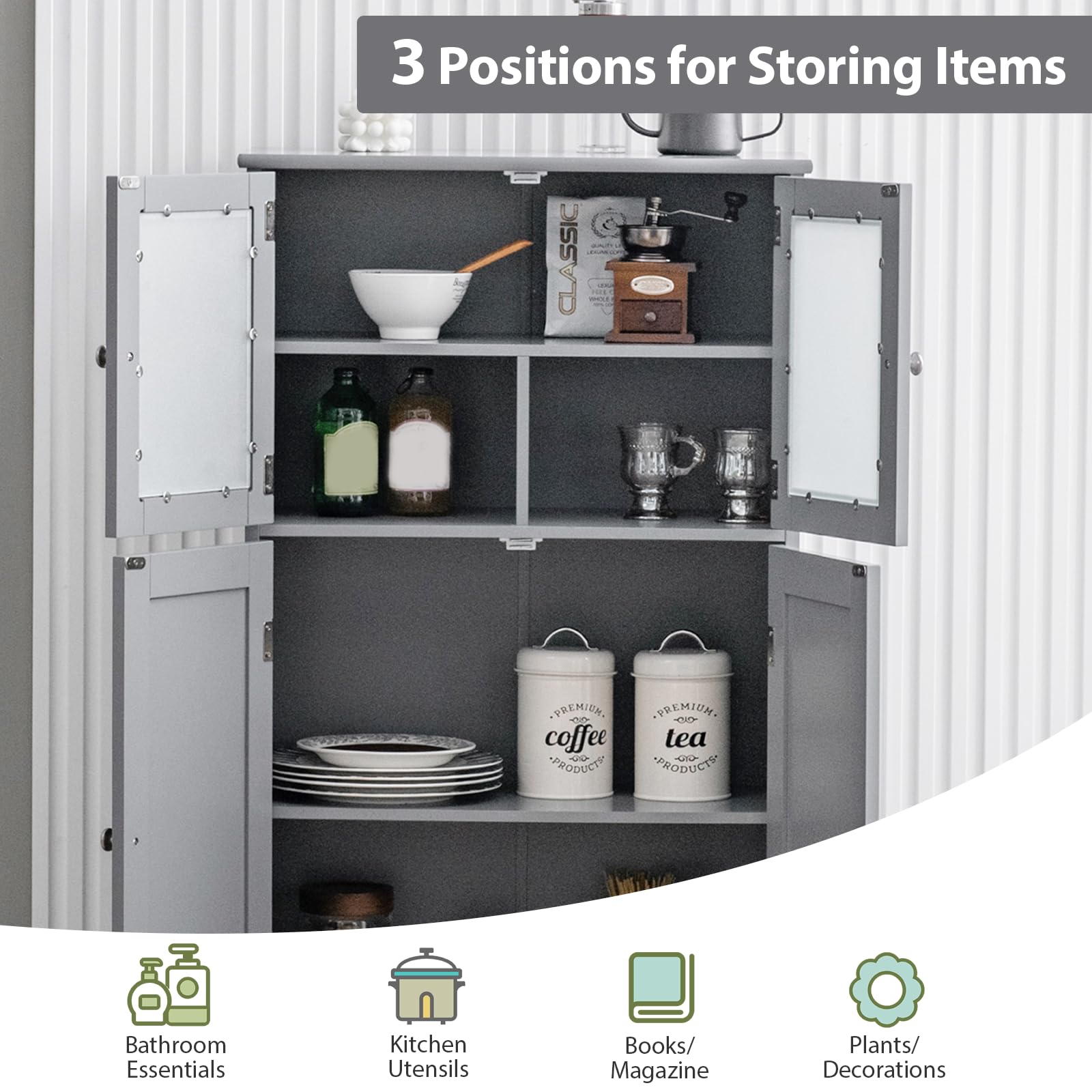 LIFEZEAL Grote badkamerkast met verstelbare planken, badkamercommode met laden en dubbele deur, opbergkast van hout, multifunctionele zijkast voor keuken (wit LIFEZEAL Grote badkamerkast met verstelbare planken, badkamercommode met laden en dubbele deur, opbergkast van hout, multifunctionele zijkast voor keuken (wit