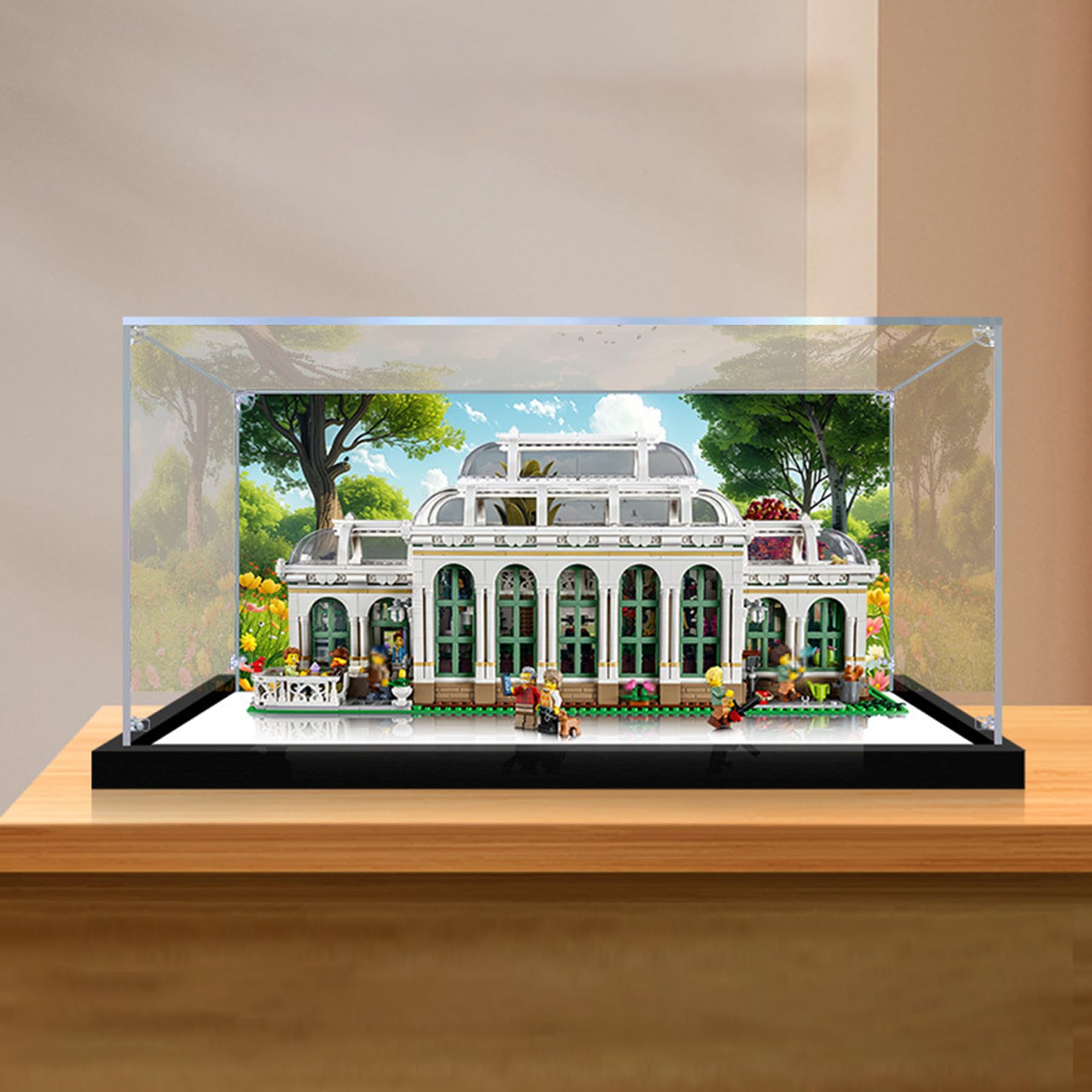 XNSHENGXAN Acrylic Display Case Compatible to Lego The Botanical Garden #21353(21.6*11.8*9.8in), Display Cases for Collectibles, Sturdy Protection for Your Collectible,Mirror+Background
