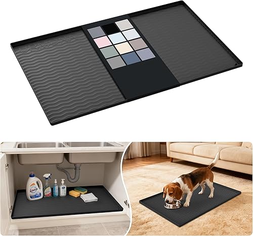 URMONA Tapete de silicona impermeable para debajo del fregadero, 34 x 22 pulgadas, forro para estante de cocina y baño, protector de gabinetes y