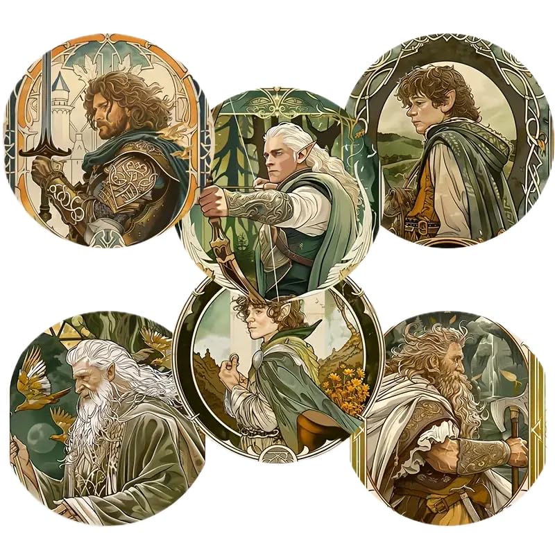 Posavasos LOTR Il Sìgnorè deglì deglì anellì cómic dibujado art, 6 unidades, hobbit, novela, para té, reposa sobres, bebidas, desayuno, cerveza, niños, ideas de regalo, películas, gadgets