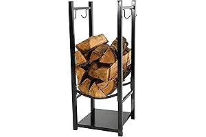 Sunnydaze Firewood Log Rack with Contemporary Fireplace Tools