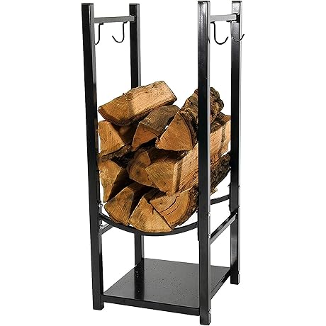 Sunnydaze Firewood Log Rack with Contemporary Fireplace Tools