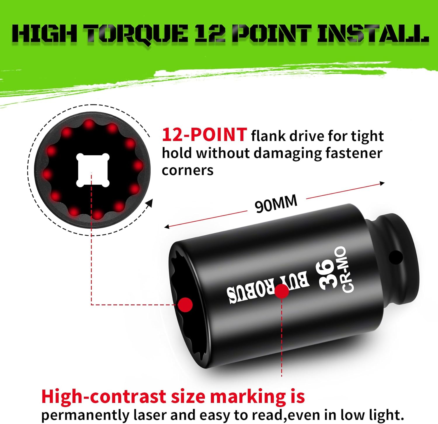 Axle Nut Impact Socket Set, 1/2" Drive Deep 12 Point 8-Piece Metric 29mm, 30mm, 32mm, 34mm, 35mm, 36mm, 38mm, 39mm Socket, Large Socket Set with Storage Case for Auto Repair, Removing