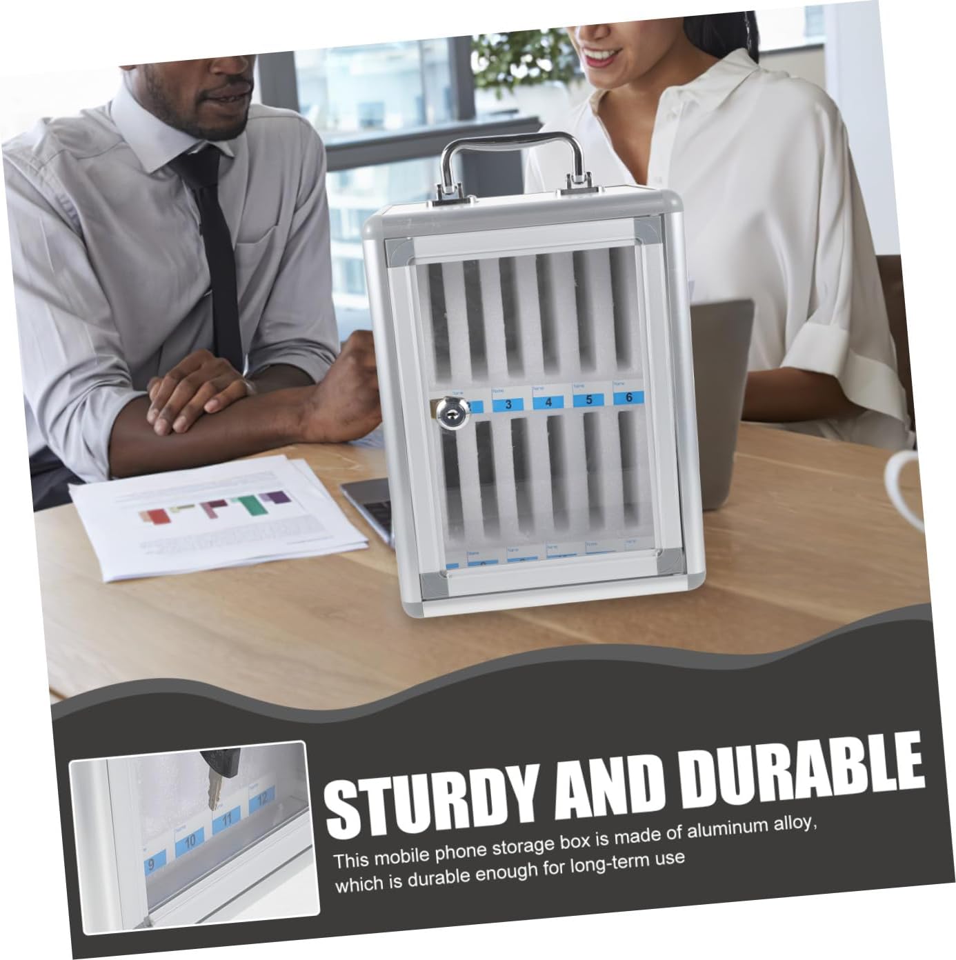 Cell Phone Storage Locker Cabinet with 12 Slots, Sturdy Phone Organizing Box for Office and School Use, Multi-Slot Smartphone Holder with Lockable Compartments