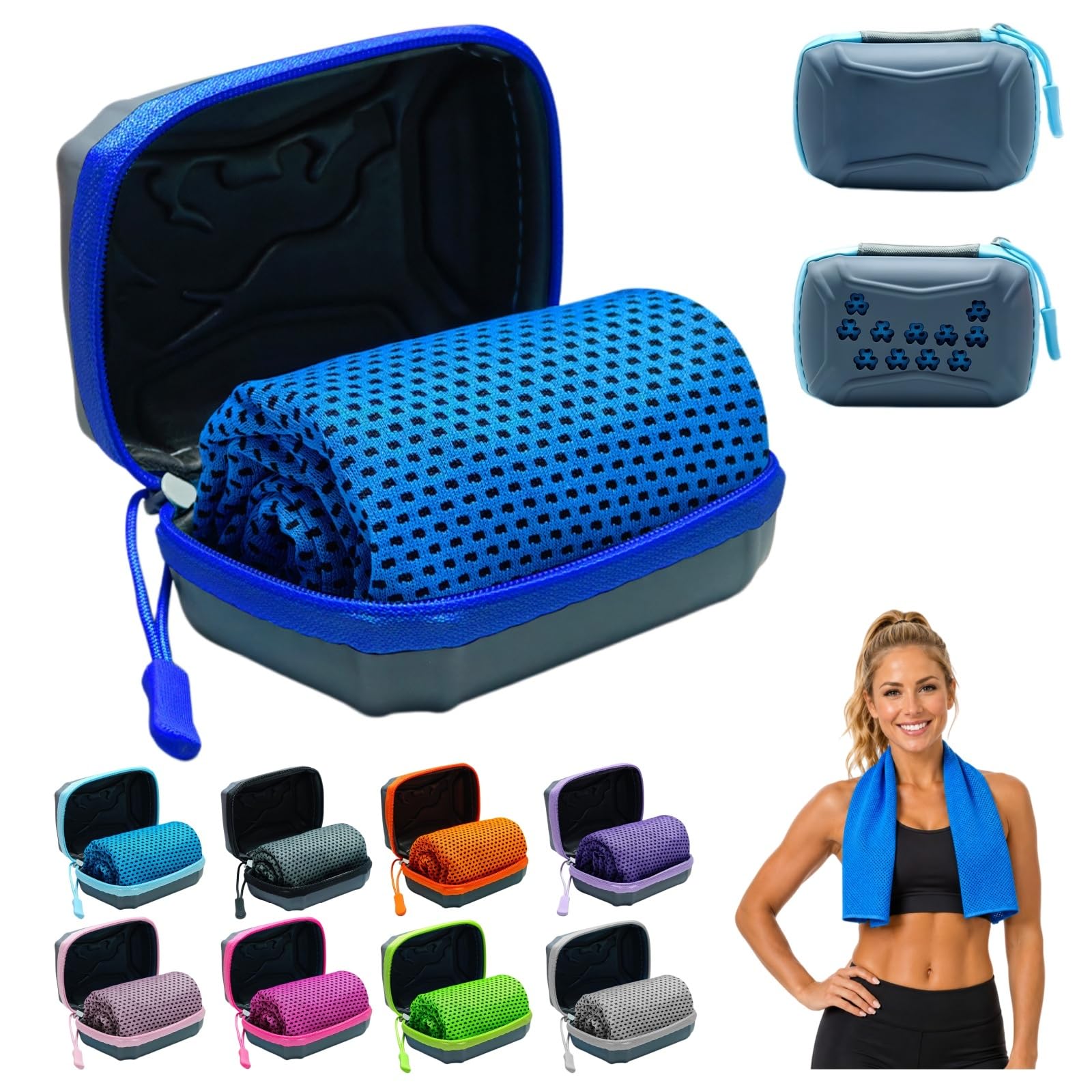 DzaiCrkwd Cooling Towel with Storage Box – 30 x 80 cm, Quick-Drying Cooling Towel, Neck Cooling Towel for Sports, Outdoors, Fitness & Hot Summer Days，Dark blue：1