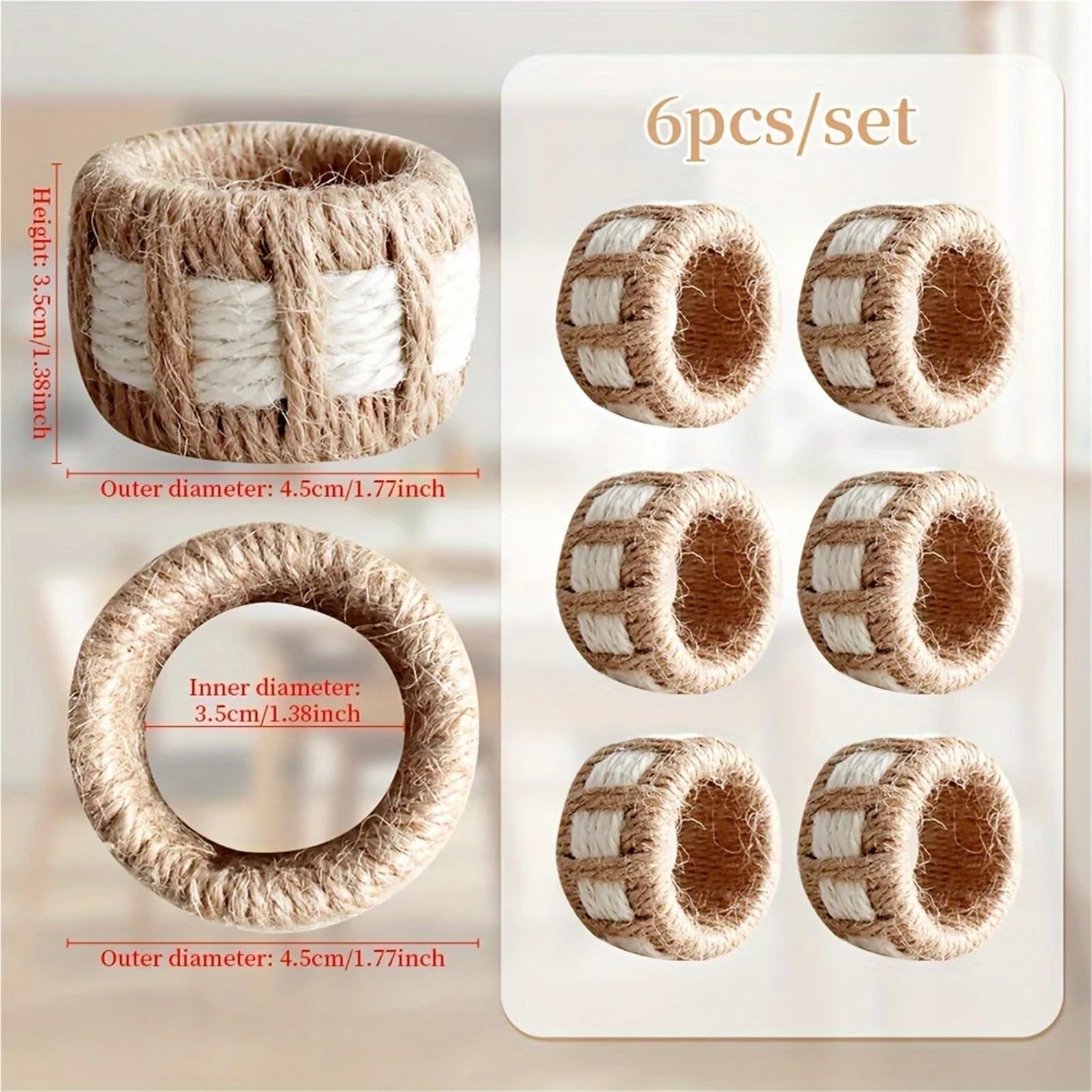 Lot de 16 ronds de serviette tissés en matériau naturel fait à la main en toile de jute pour décoration de salle à manger