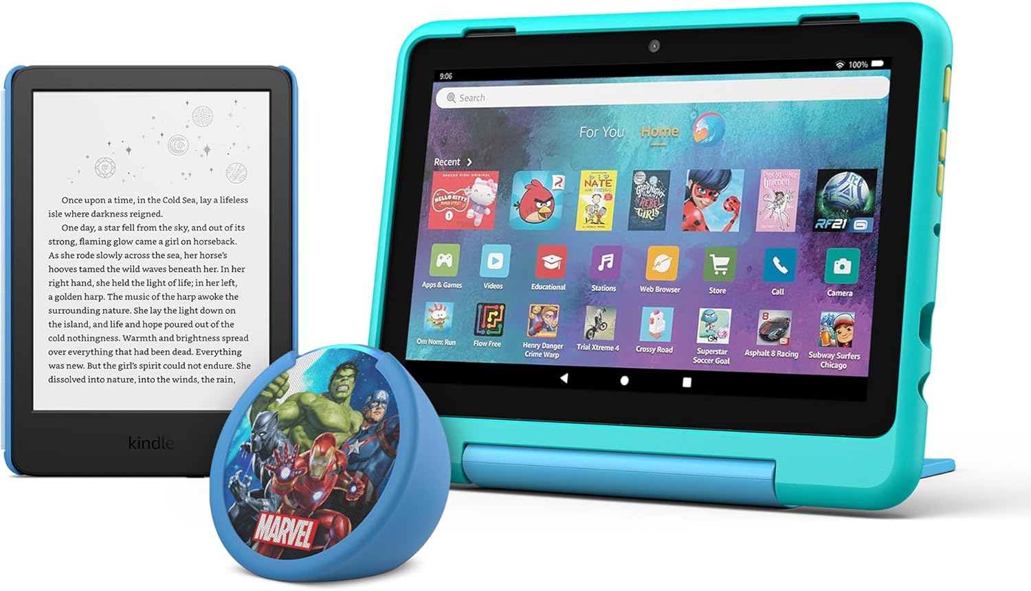 Amazon Kids Device Bundle Including Fire HD 8 Kids Pro Tablet (32GB), Kindle Kids (Space Whale) and Echo Pop Kids (Avengers)