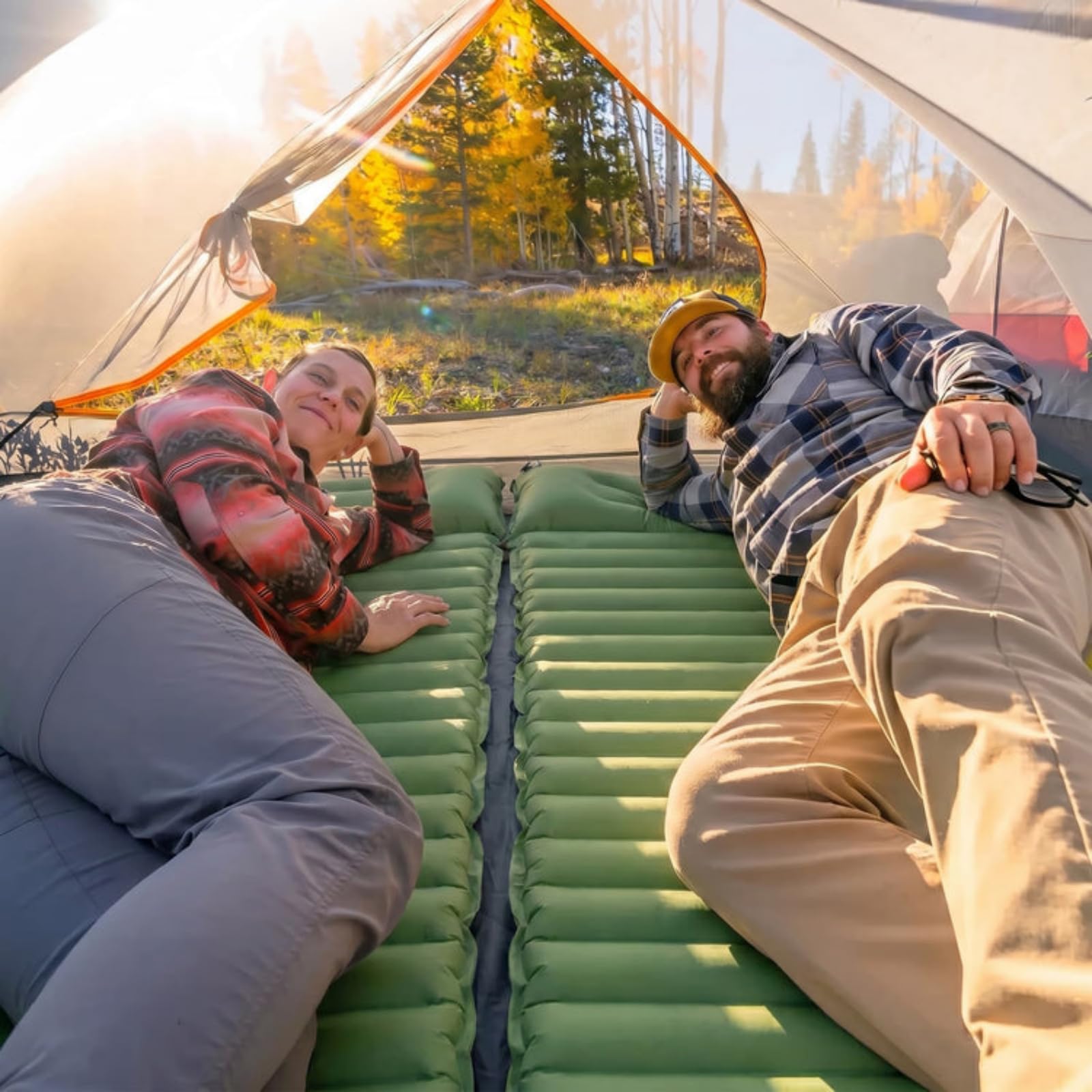 MEIION Olynora Matelas Camping,Matelas Camping Autogonflant Épais,Matelas Gonflable Extérieur à Gonflage par Pied,Imperméable Résistant avec Oreiller Intégré pour Randonnée Sac à Dos