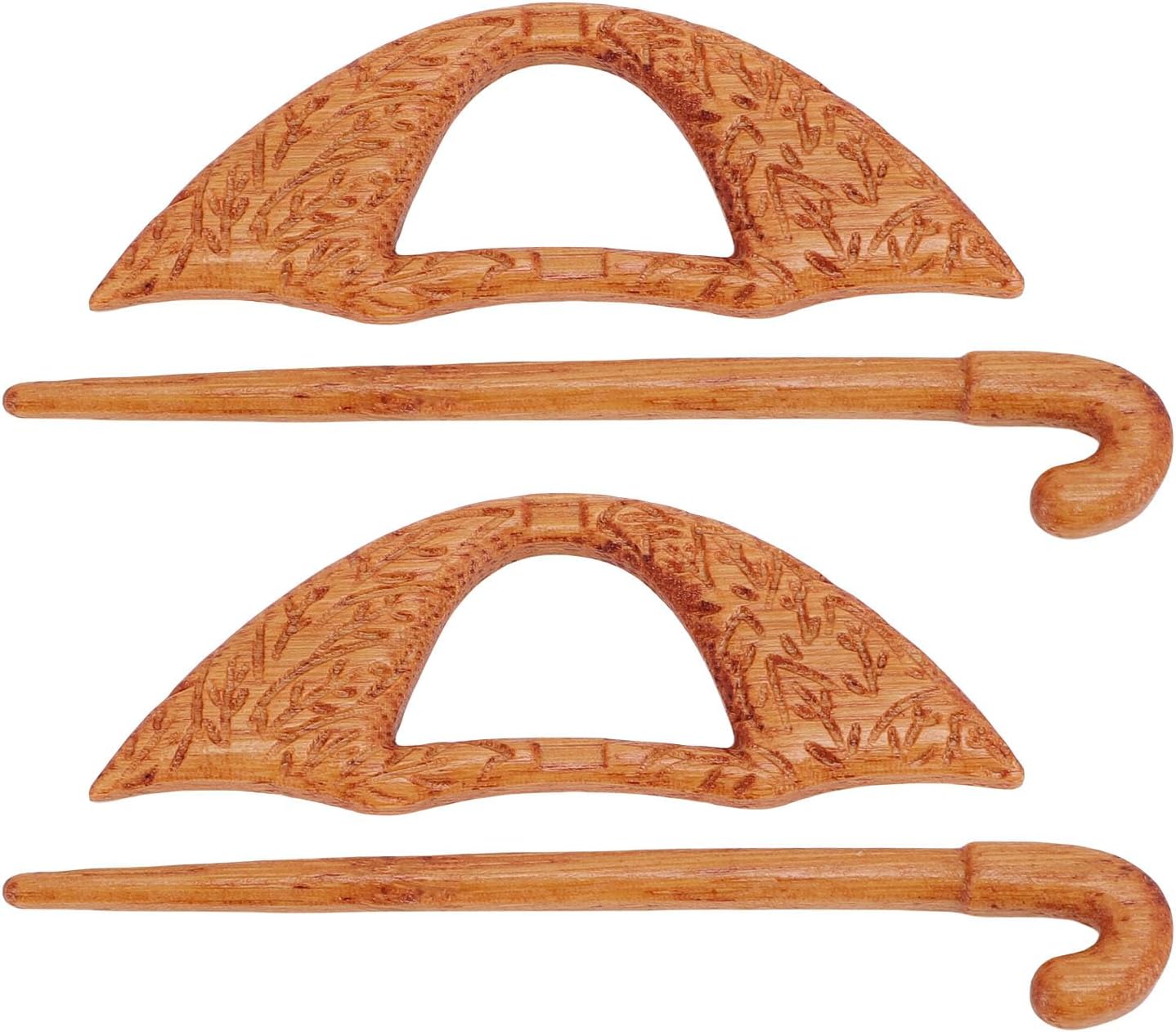 2PCS Wooden Umbrella Brooch Pin, Cute Wood Shawl Sweater Brooch, Decorative Wooden Brooch Pin Sweater Clip Shawl Pin Scarf Pins for Scarf Dress Collar and Daily Outfits