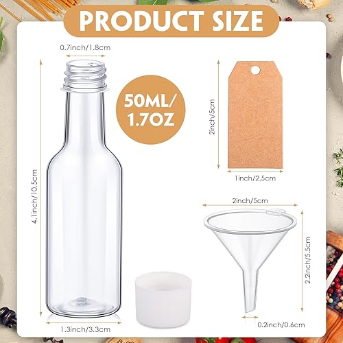 Miniatura 2 de Juego de 100 mini botellas de licor, botellas de vino de champán de plástico de 1.7 onzas con tapas, botellas de alcohol con 6 embudos de líquido y