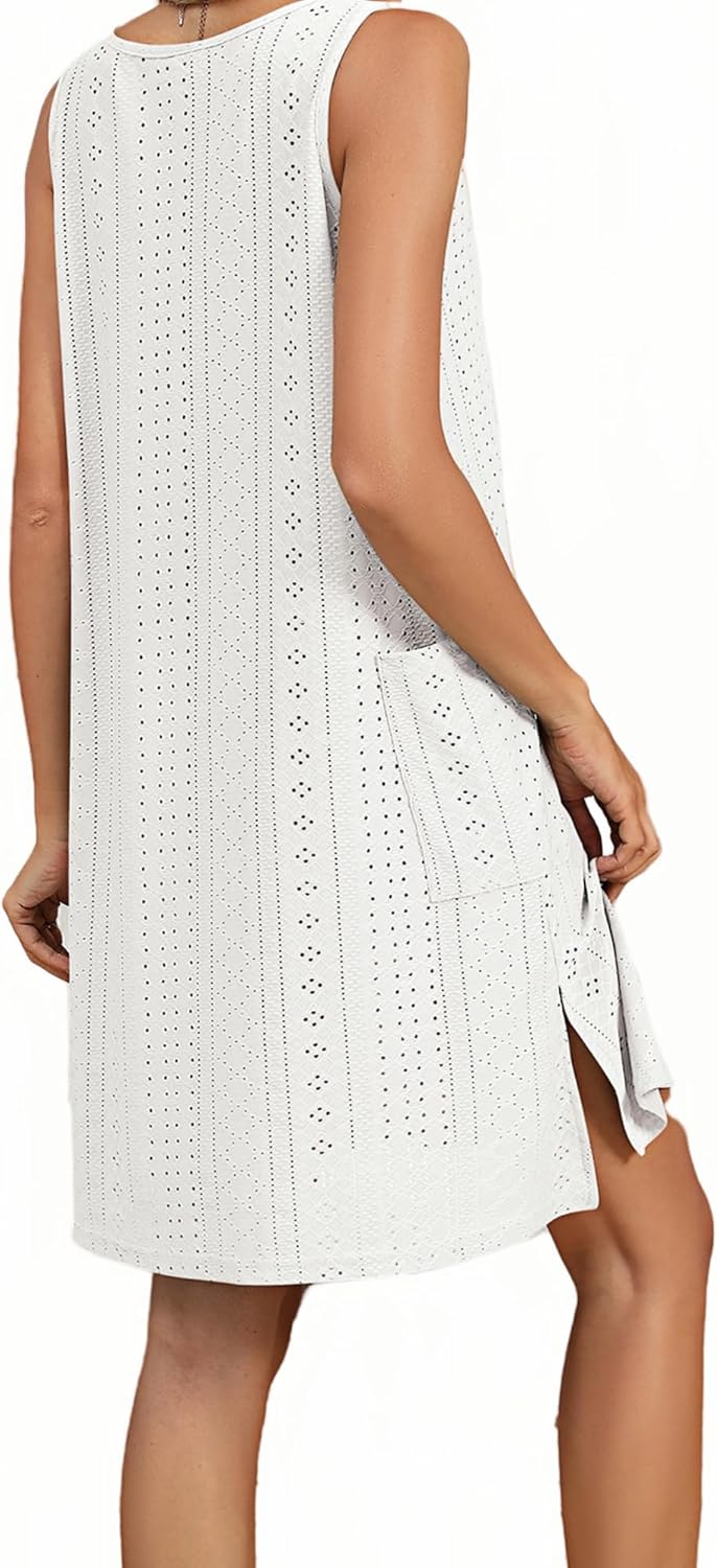 AELSON Women's Sleeveless Swimsuit Coverup 2025 Loose Beach Vacation Swimwear Cover Ups Summer Mini Dress Sundresses - Image 6