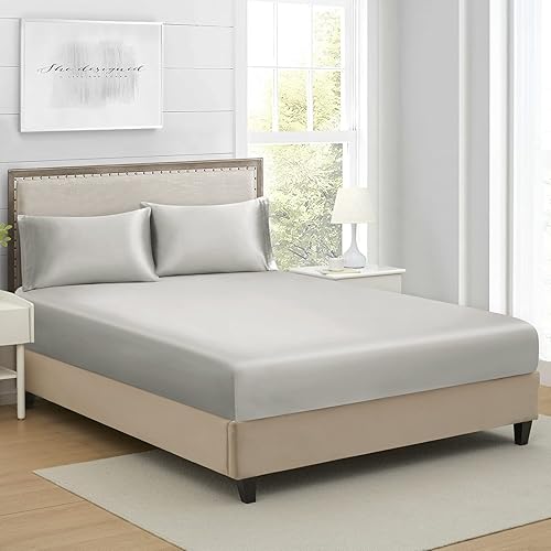 Miniatura 8 de Sábana bajera de satén de seda tamaño individual extralargo, para colchones altos, se vende por separado, no se arruga, no se decolora,