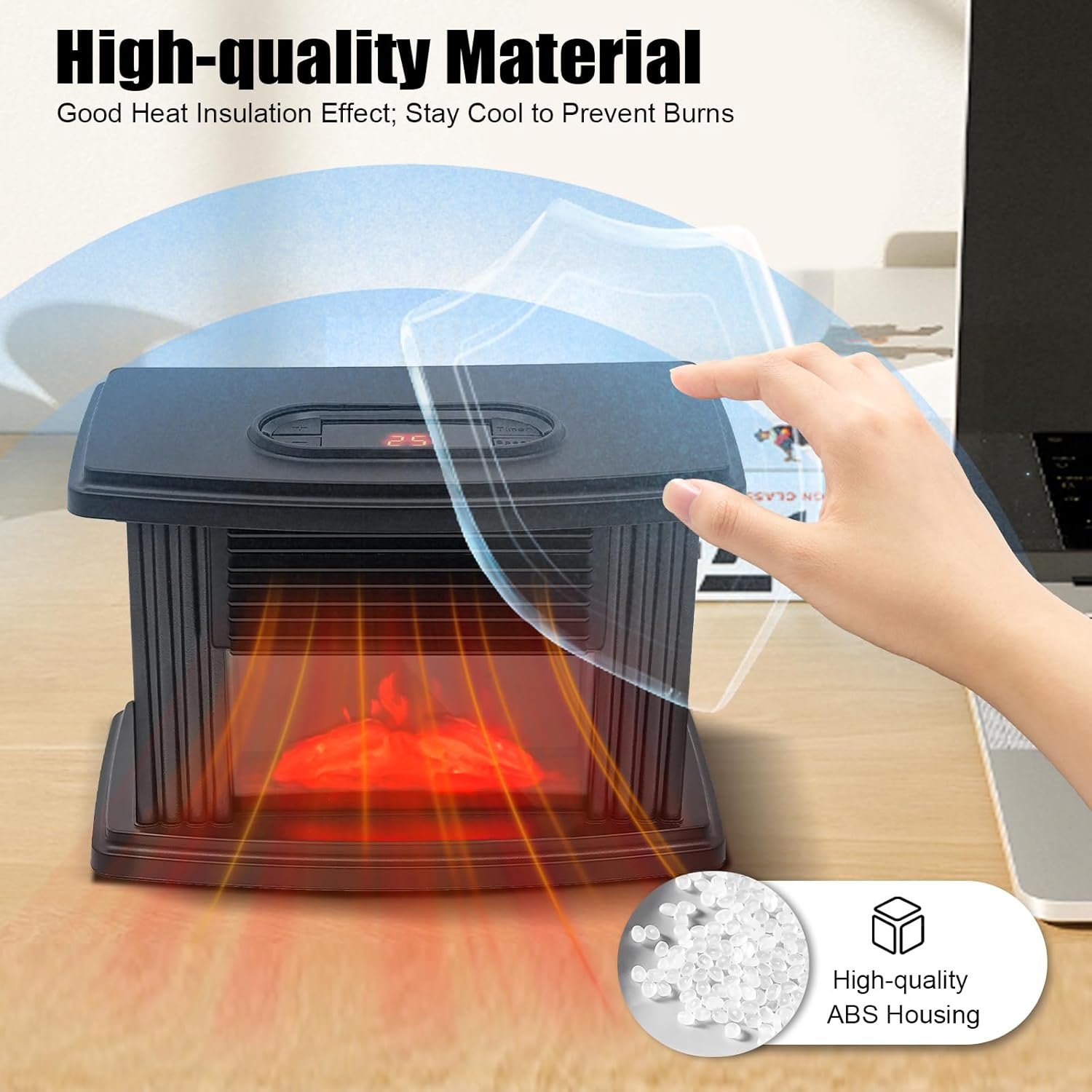 Small Fireplace Heater with Remote, Space Heaters for Indoor Use Fireplace, Electric Fireplace Heater with Realistic 3D Flame, Temperature Adjustable Portable Heater Stove for Bedroom Office,1000W