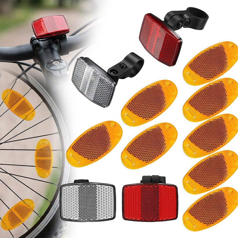 12 Piece Bicycle Reflector, Bike Front and Rear Spoke Reflectors Kit Cycling Accessories for Handlebar and Night Cycling