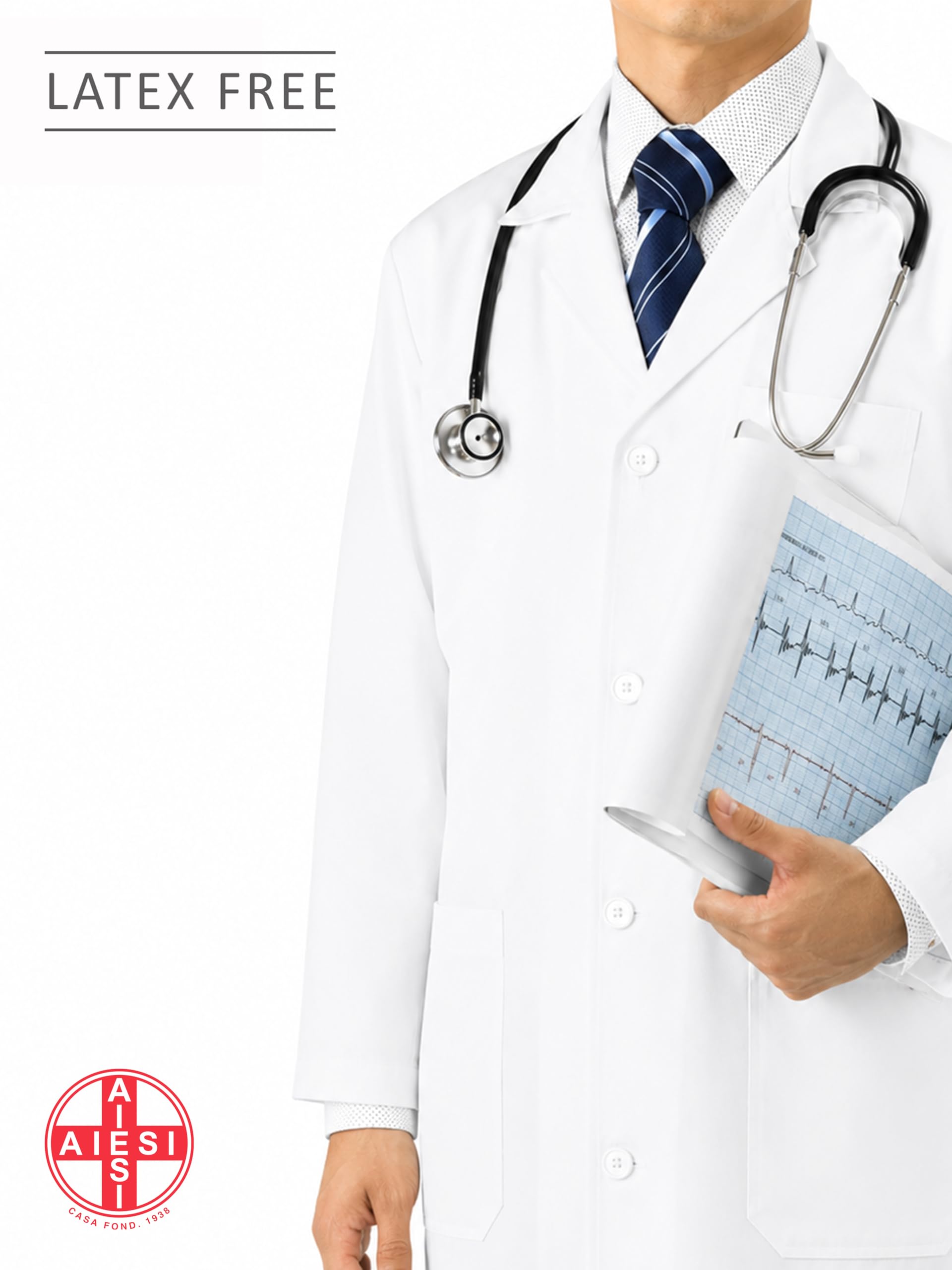 AIESI® Camice medico e da laboratorio per uomo bianco in cotone 100% sanforizzato