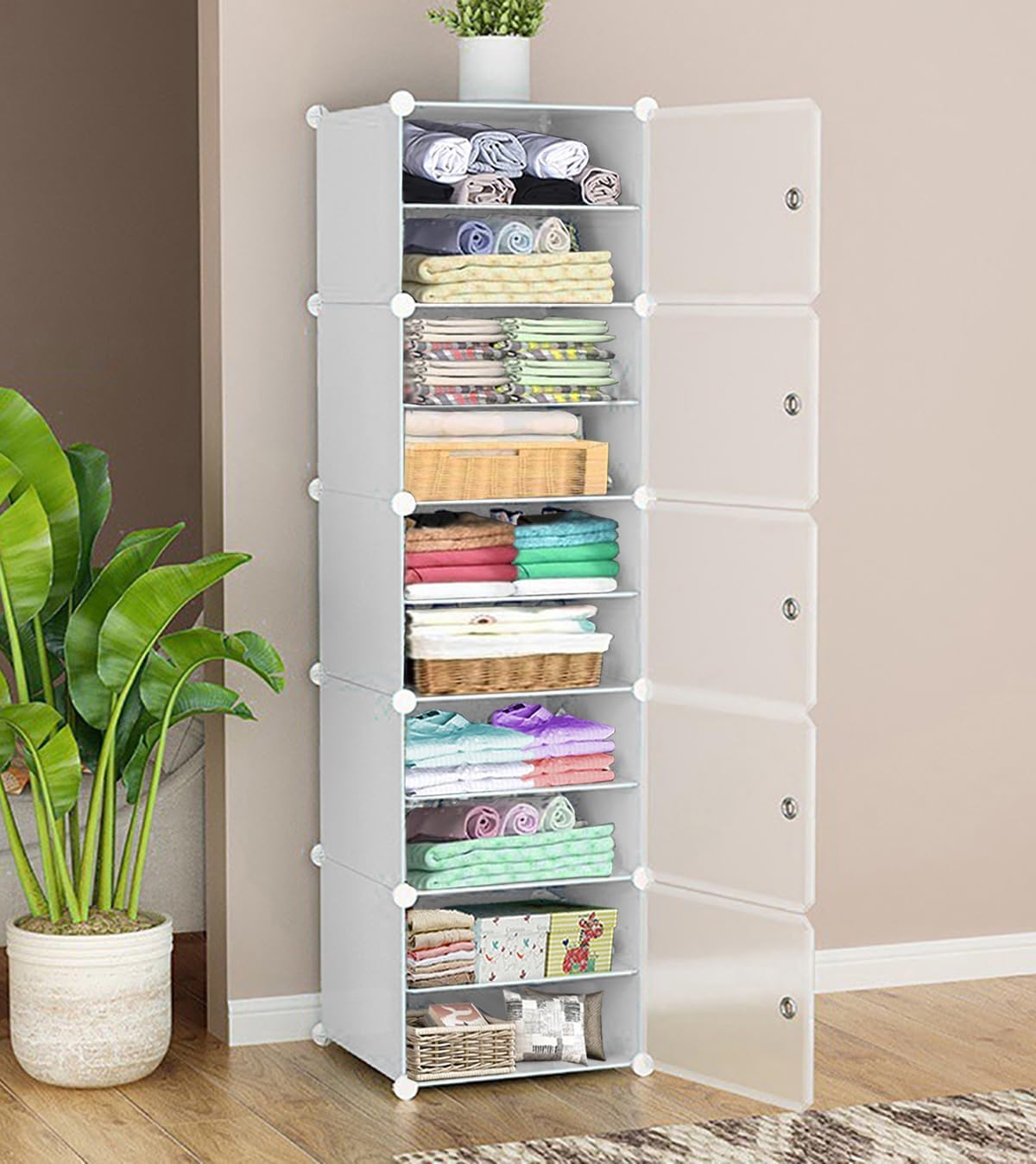 EXVITO Collapsible Wardrobe, 10-Shelf 5-Door Clothes Organizer for Cupboard, Organizer for Clothes Foldable and Stackable Personal Organizer for Clothes DIY Plastic Organizer - White (B0DH55T5CM) Amazon Price History, Amazon Price Tracker