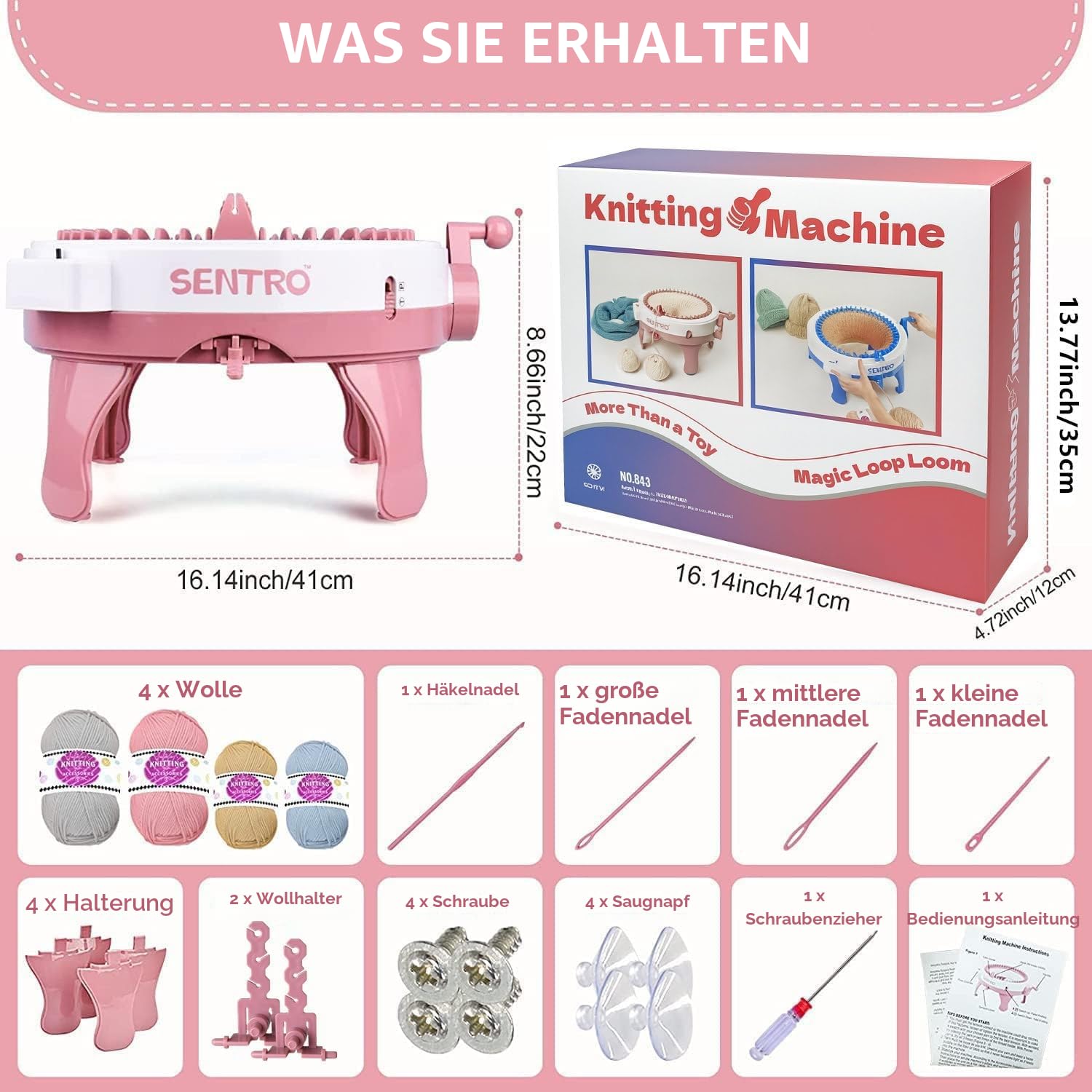 Zcvtbye SENTRO Strickmaschine, 48 Nadeln Strickmaschine mit Reihenzähler Stricken, DIY-Dualmodus strickmaschine für Socke, Mütze und Schal, Webrahmen für Kinder und Erwachsene