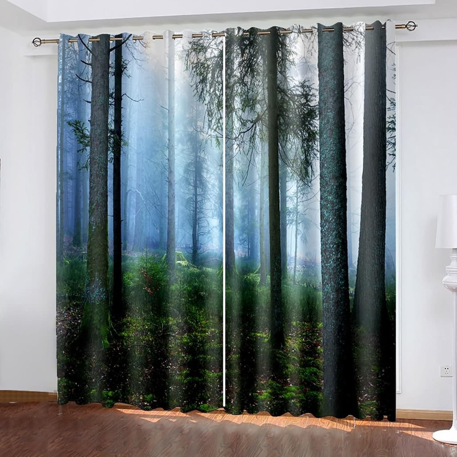 Rideau Opaque Occultant Chambre, Rideau Cuisine Extérieure Vert Arbres Psychédéliques Polyester 2 Panneaux 304x244cm