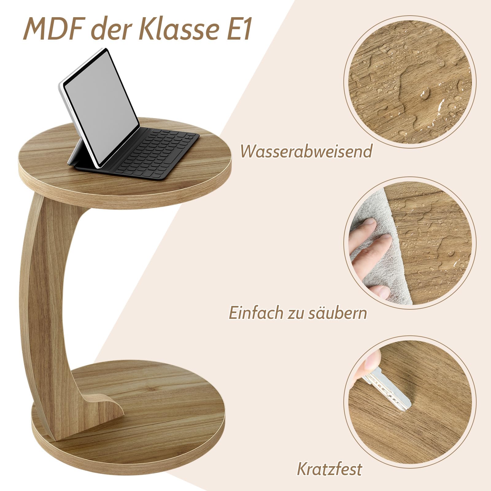 WOOVEN DESIGN Koffietafel, salontafel met wieltjes, draagbare bijzettafel, ronde salontafel, bankbijzettafel, stijlvolle houten meubels voor woondecoratie (walnoot